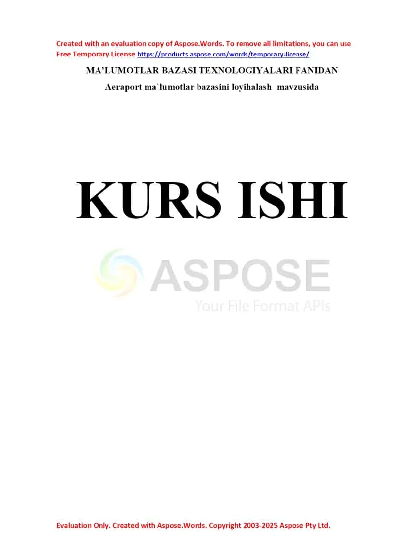 Aeraport ma’lumotlar bazasini loyihalash 1