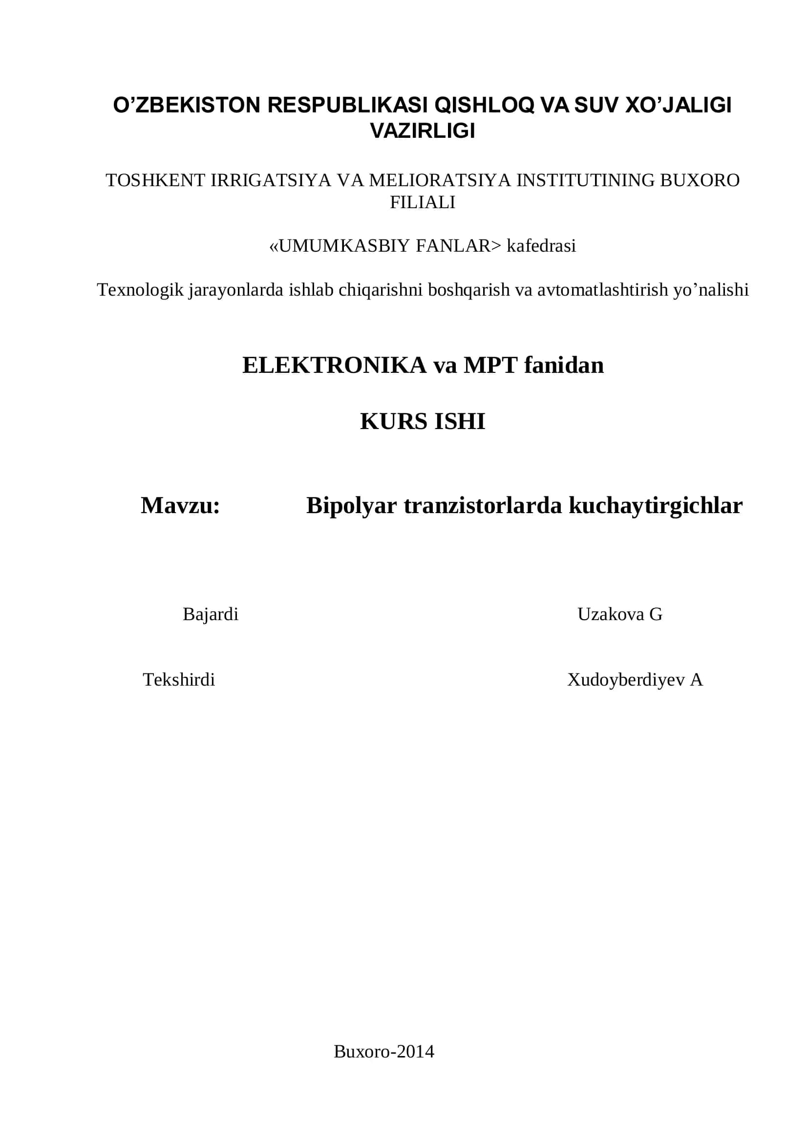 Bipolyar tranzistorlarda kuchaytirgichlar 1
