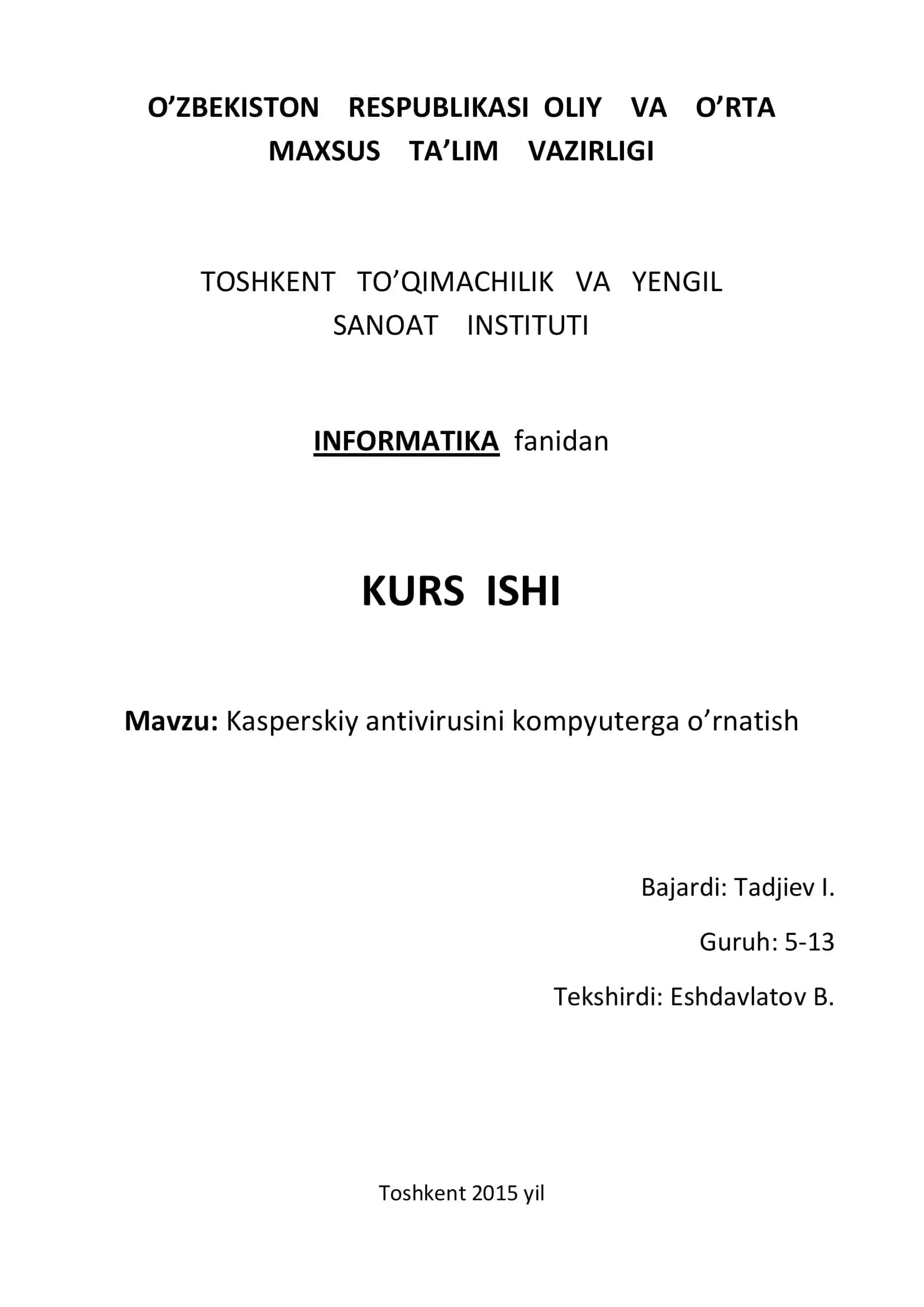 Kasperskiy antivirusini kompyuterga o'rnatish 1