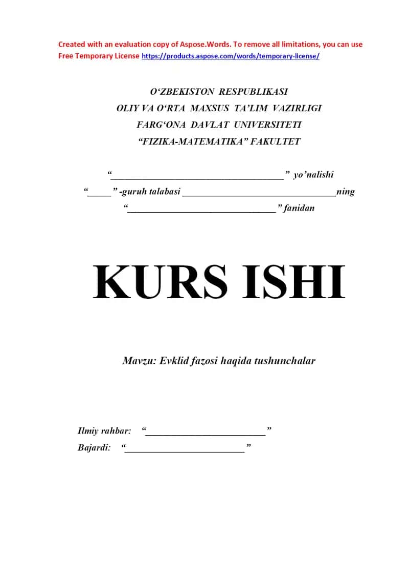 Evklid fazosi haqida tushunchalar 1