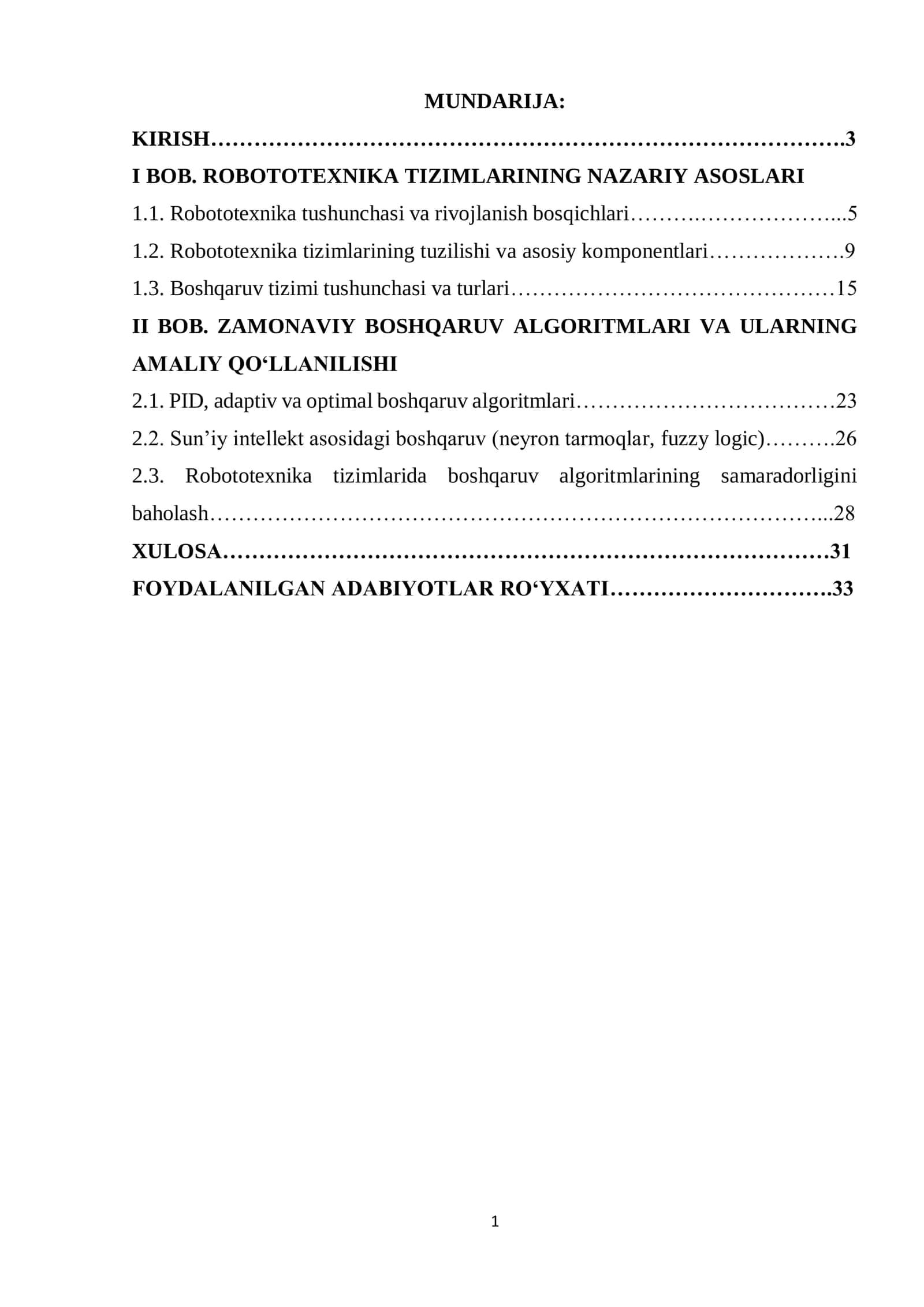ROBOTOTEXNIKA TIZIMLARIDA BOSHQARUV ALGORITMLARI 1