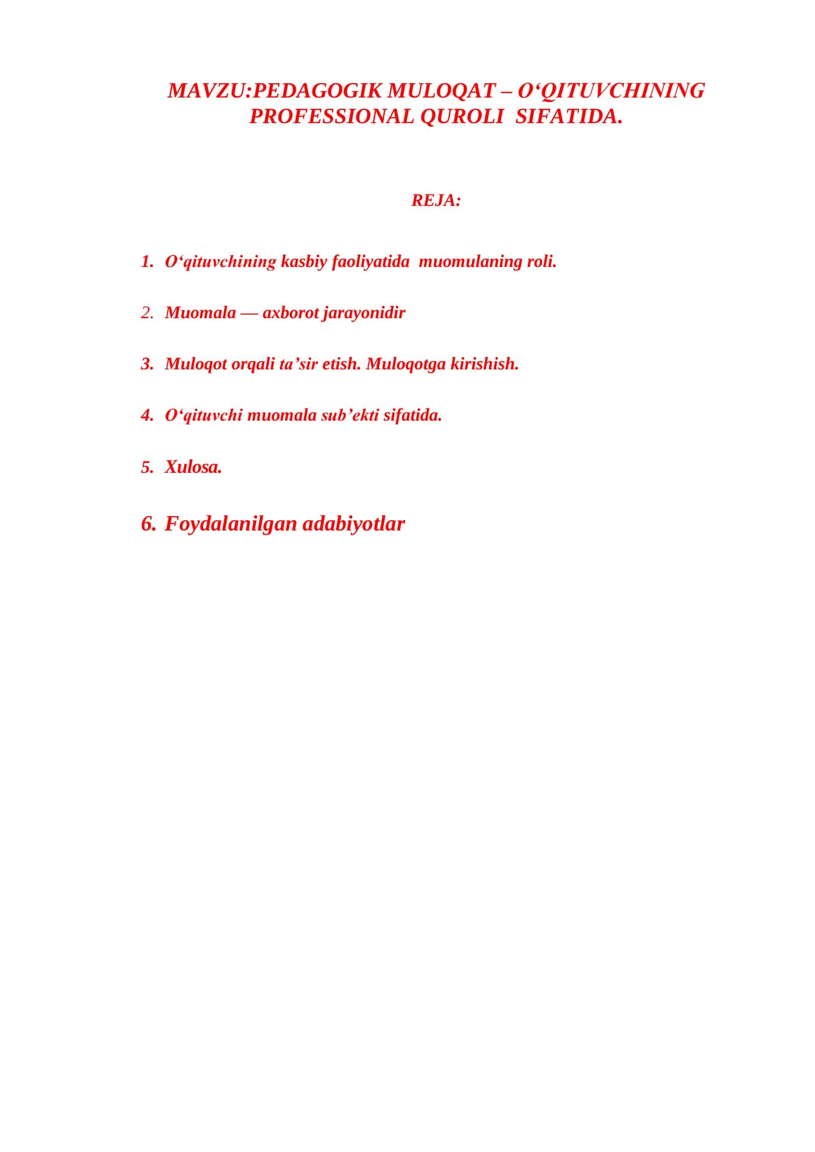 PEDAGOGIK MULOQAT – O‘QITUVCHINING PROFESSIONAL QUROLI SIFATIDA 1