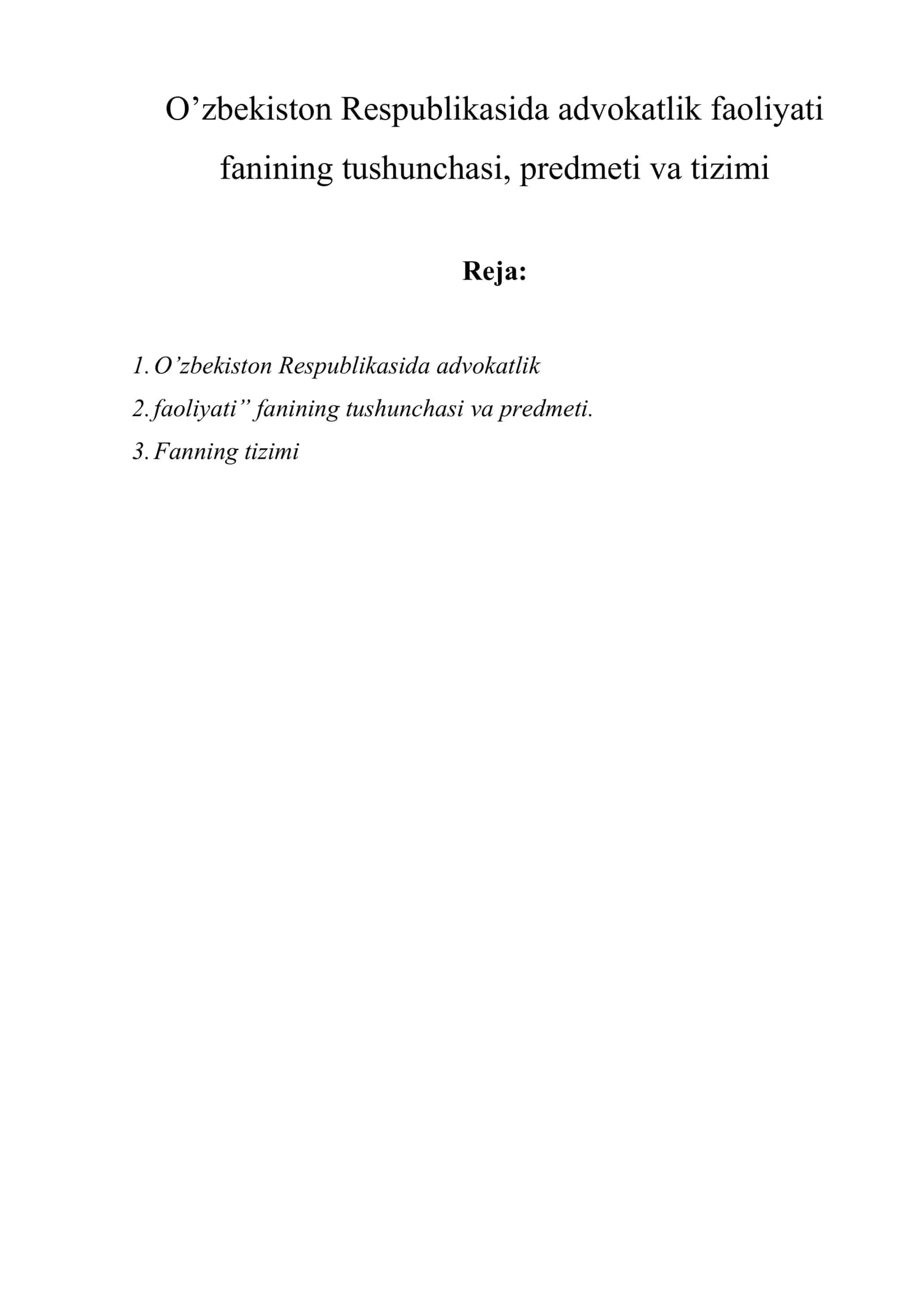 O’zbekiston Respublikasida advokatlik faoliyati 1