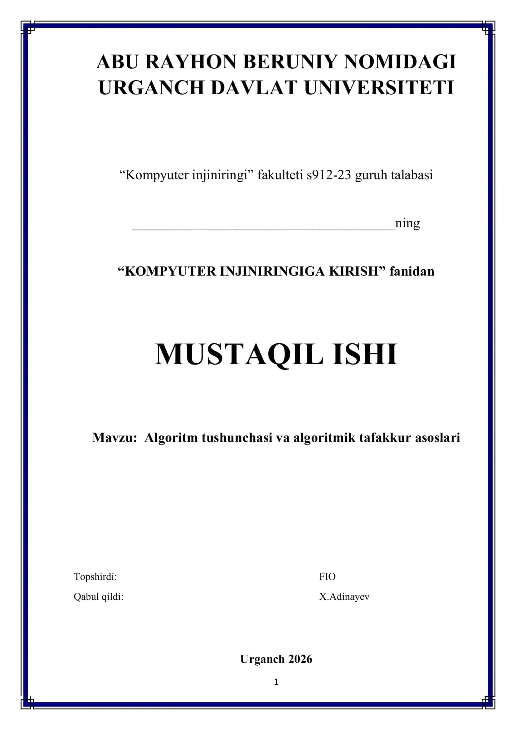 KOMPYUTER INJINIRINGIGA KIRISH 1