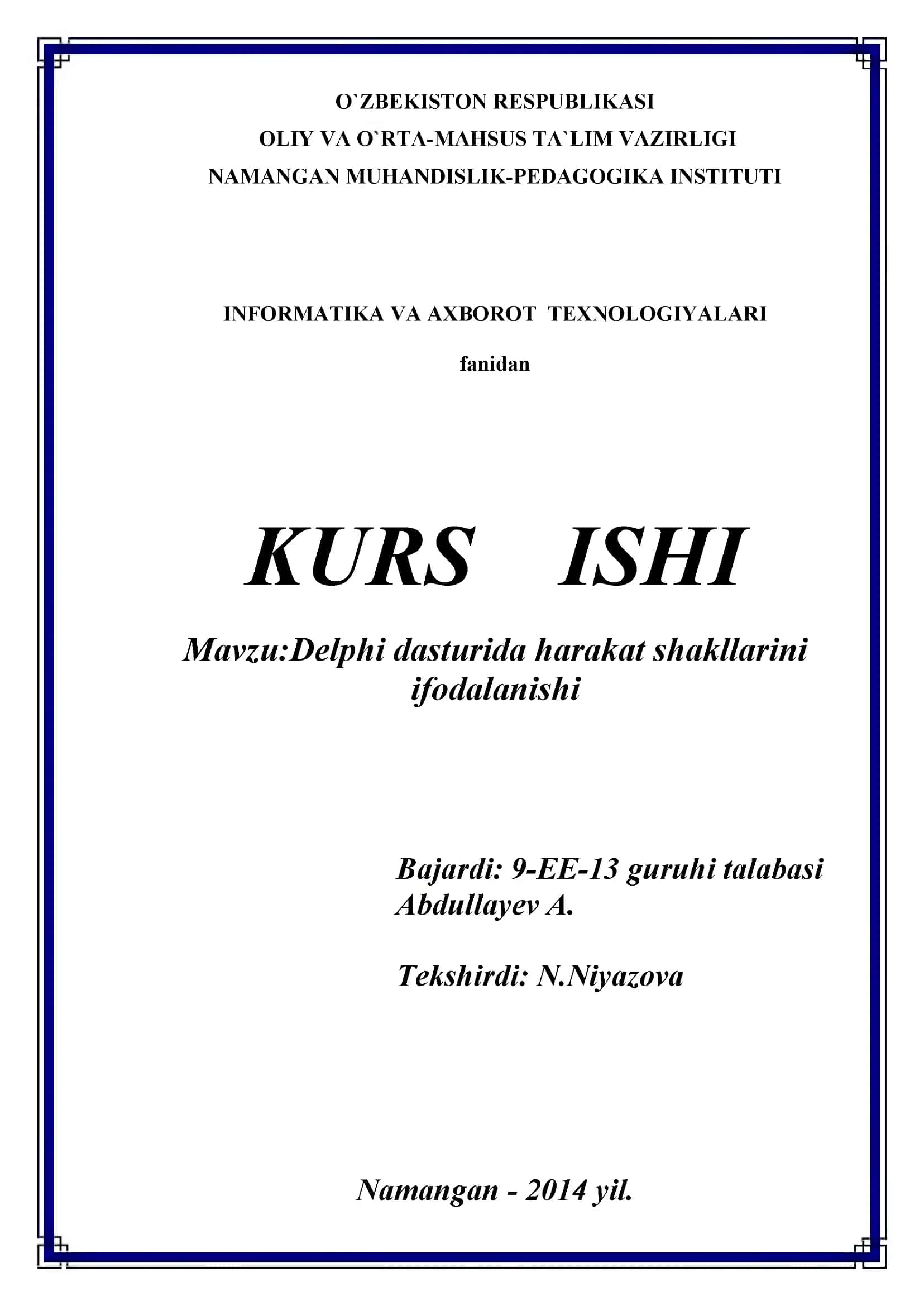 Delphi dasturida harakat shakllarini ifodalanishi 1