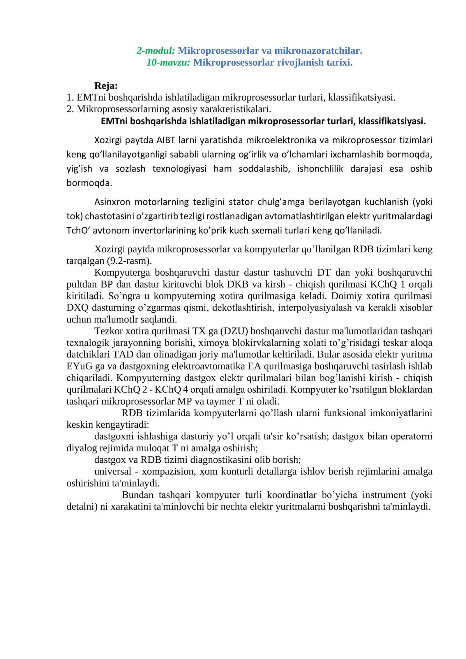 Mikroprosessorlar va mikronazoratchilar 1