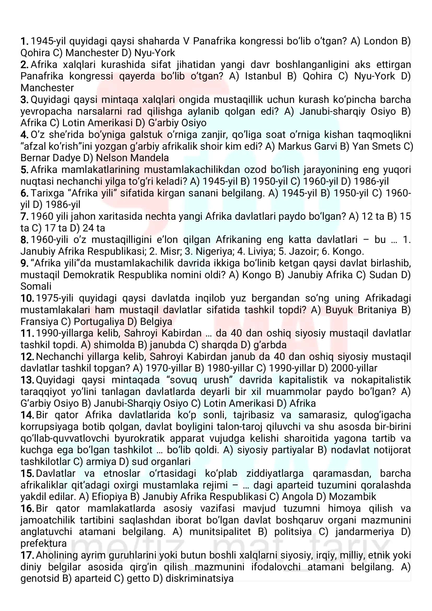 Afrika Xalqlari Qarashida Mustaqillik Uchun Kurash 1