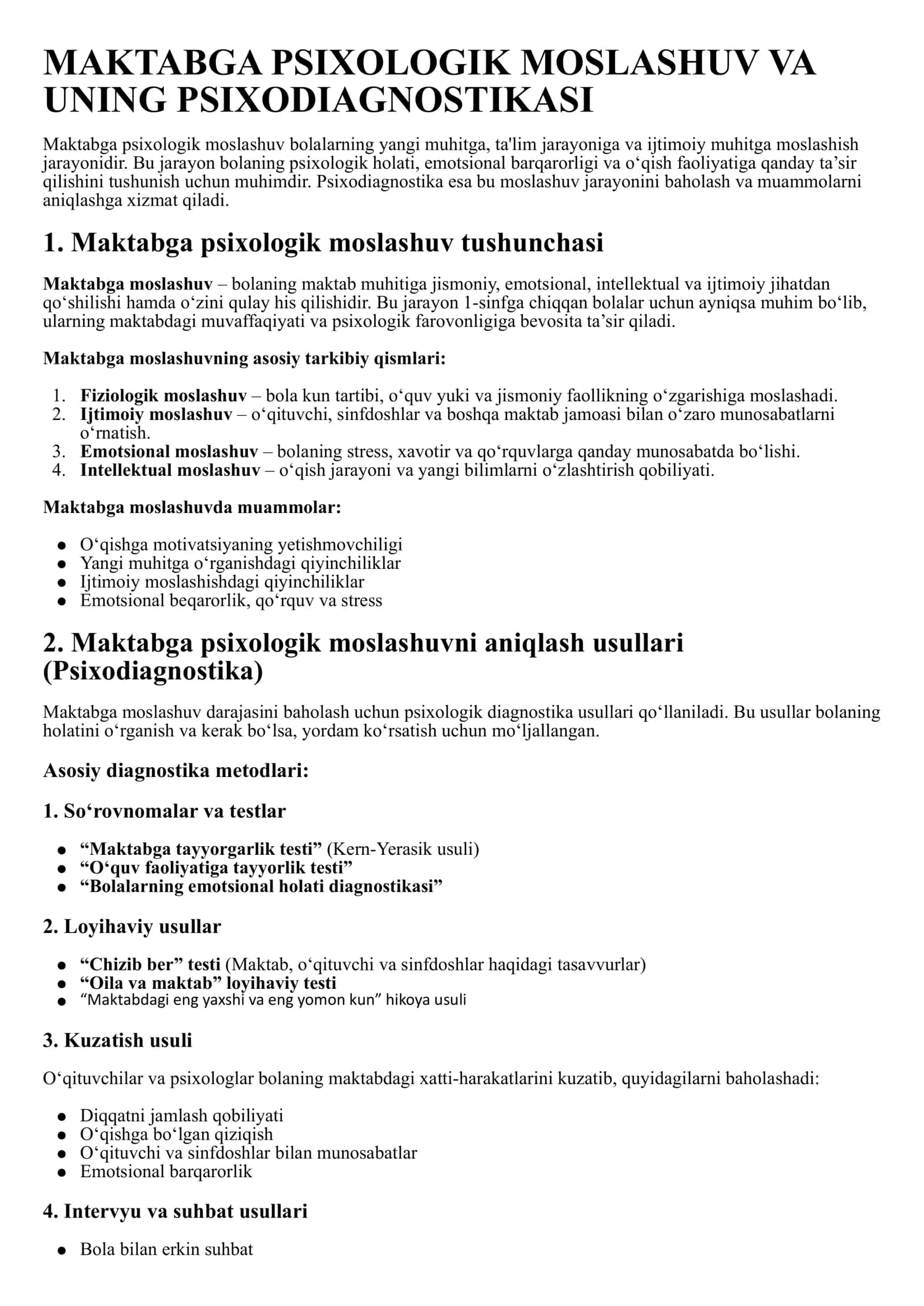 MAKTABGA PSIXOLOGIK MOSLASHUV VA UNING PSIXODIAGNOSTIKASI 1