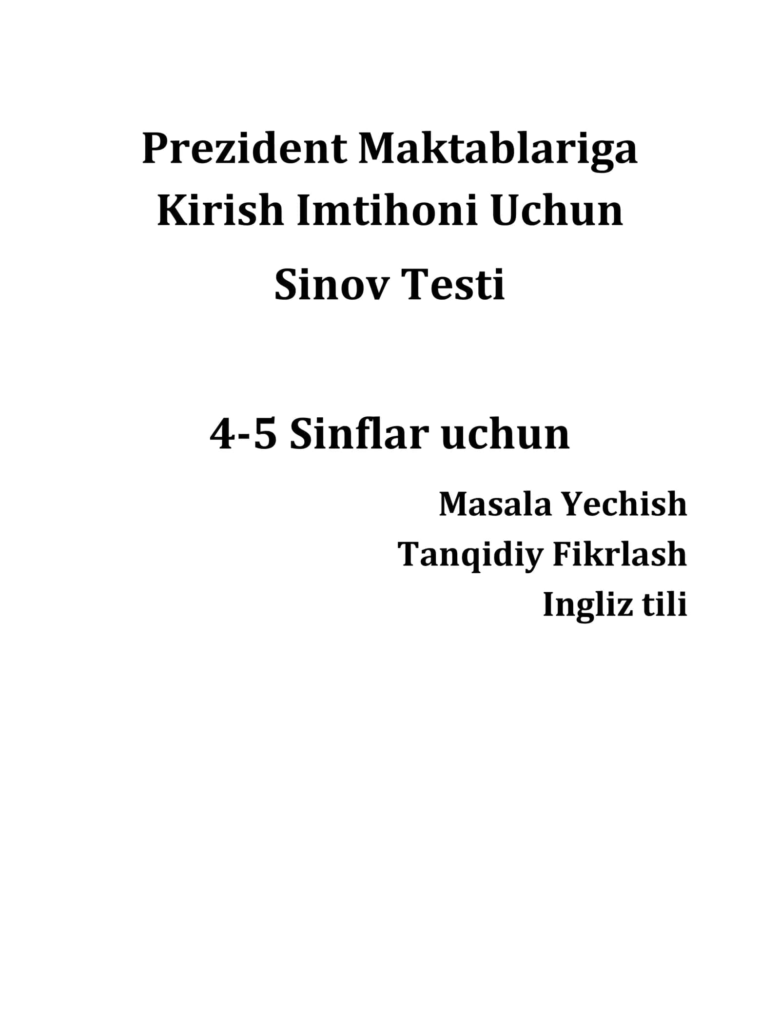 Prezident Maktablariga Kirish Imtihoni Uchun Sinov Testi 1