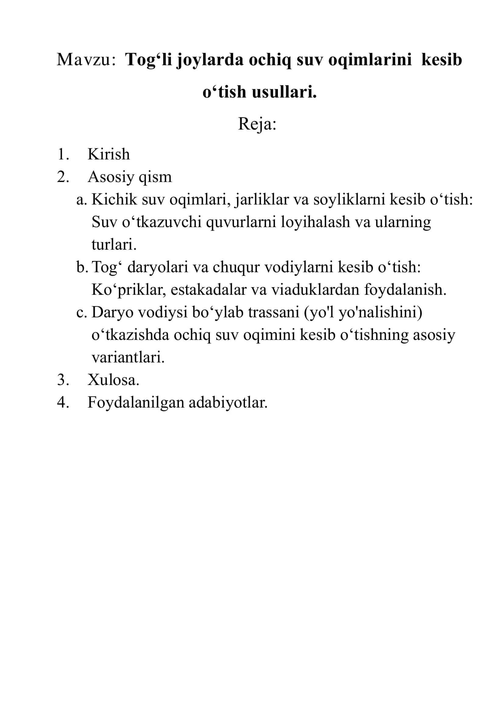 Tog‘li joylarda ochiq suv oqimlarini kesib o‘tish usullari 1