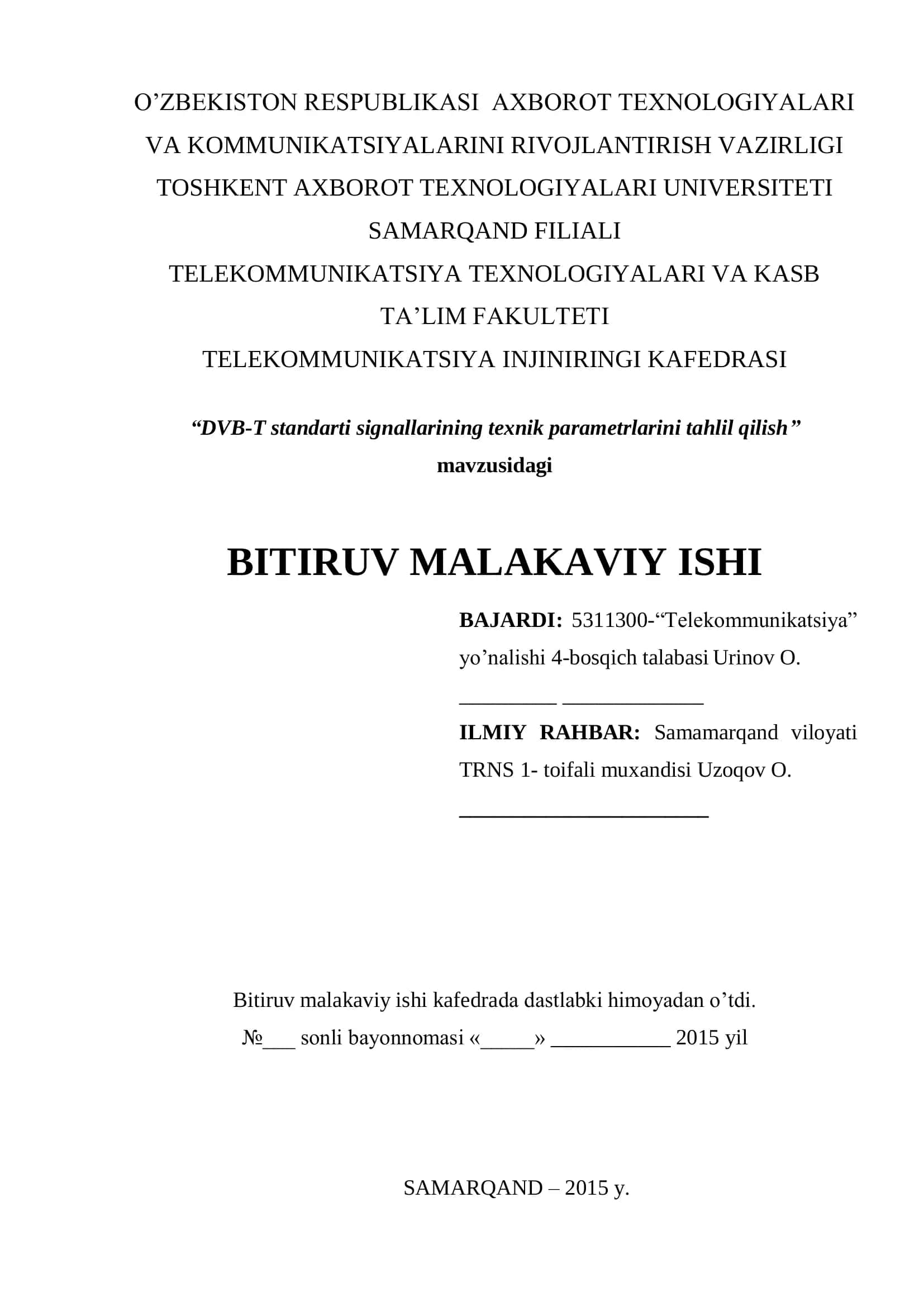 TEXNIK PARAMETRLARNI TAHLIL QILISH 1