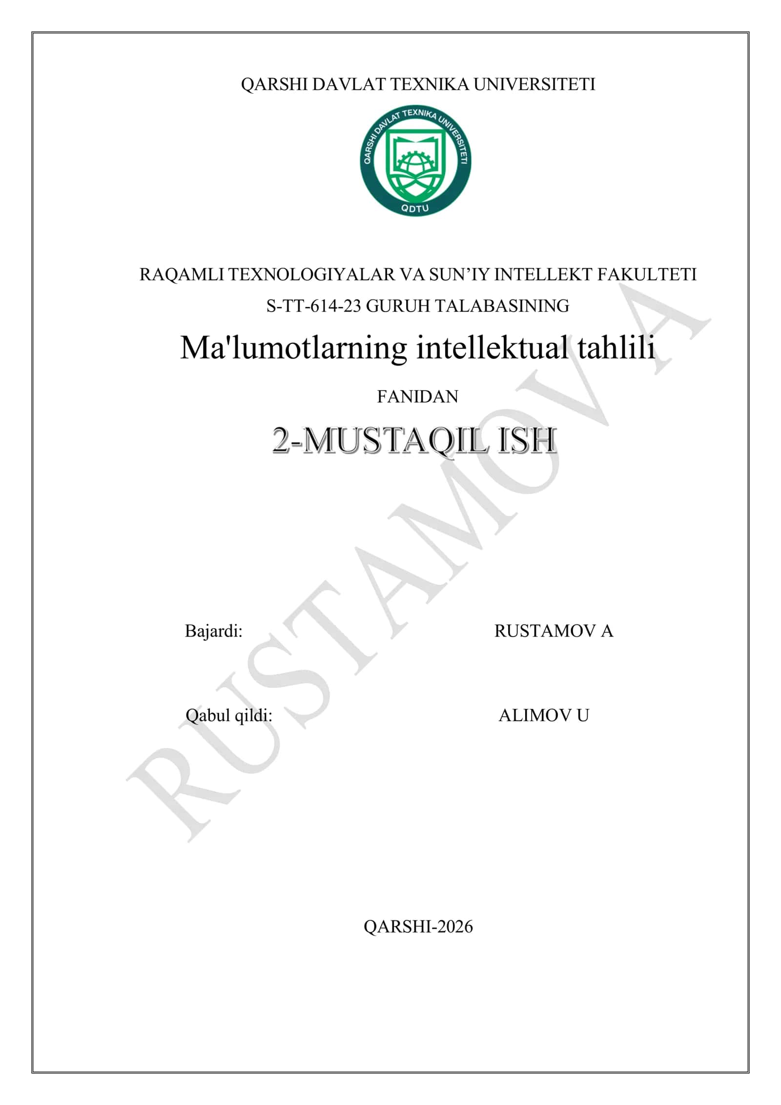 Ma'lumotlarning intellektual tahlili 1