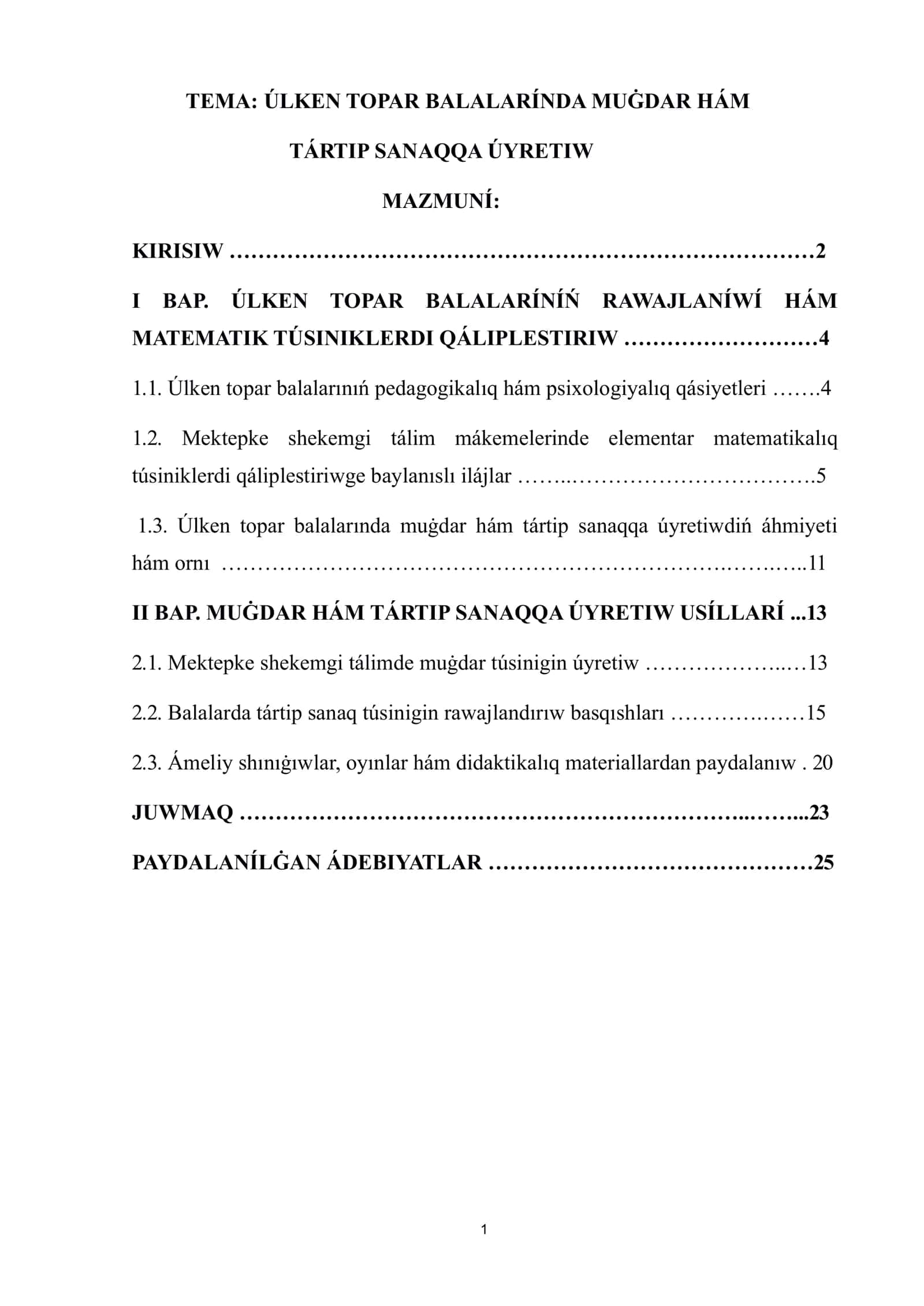 Úlken topar balalarında muǵdar hám tártip-sanaqqa úyretiw 1
