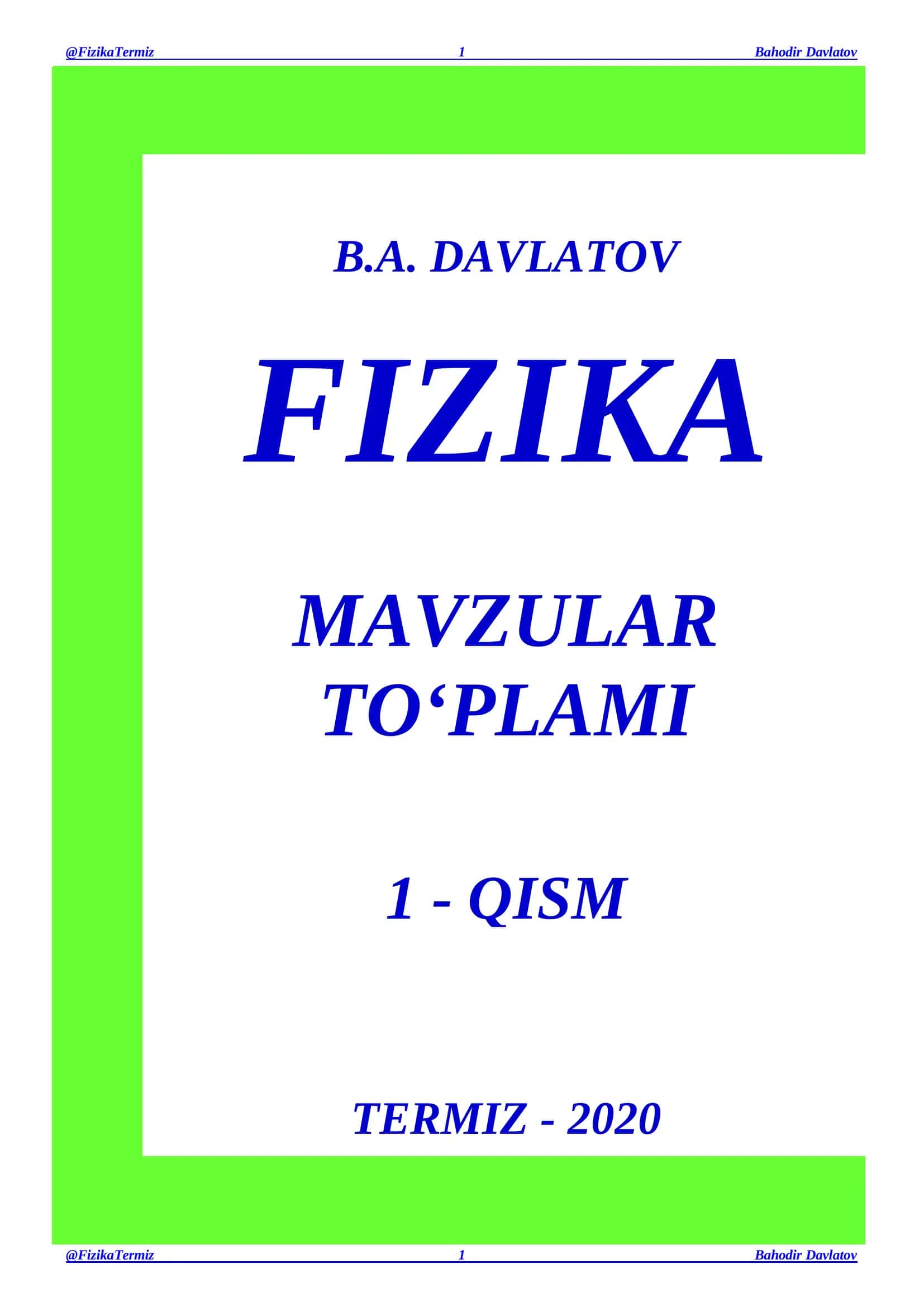 MAVZULAR TO‘PLAMI 1 - QISM TERMIZ - 2020 1