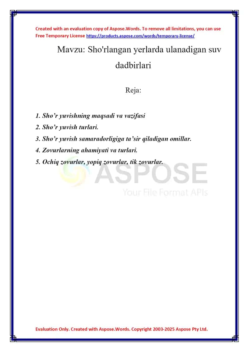 Sho'rlangan yerlarda ulanadigan suv dadbirlari 1