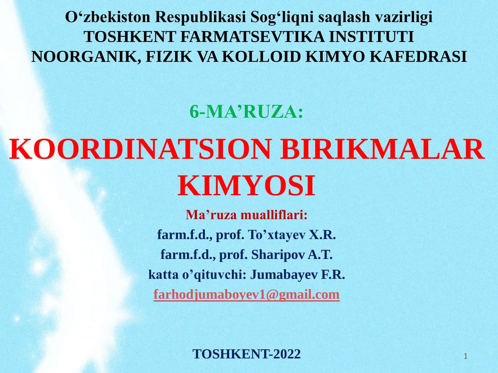 KOORDINATSION BIRIKMALAR KIMYOSI 1