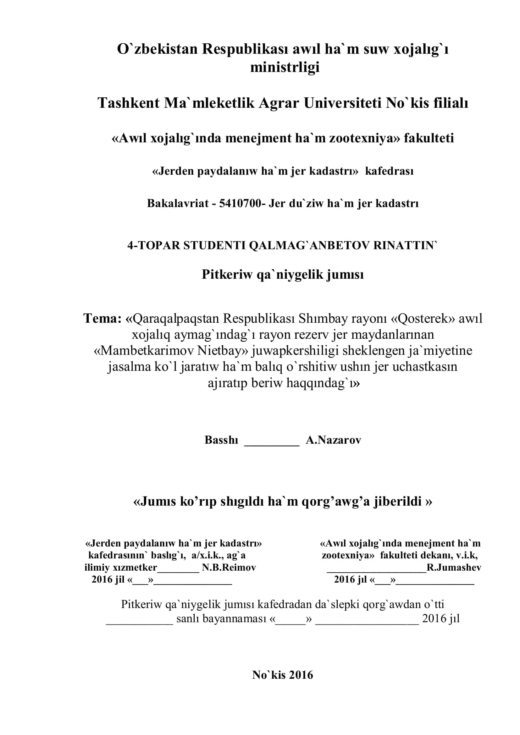 Pitkeriw qa`niygelik jumısı 1