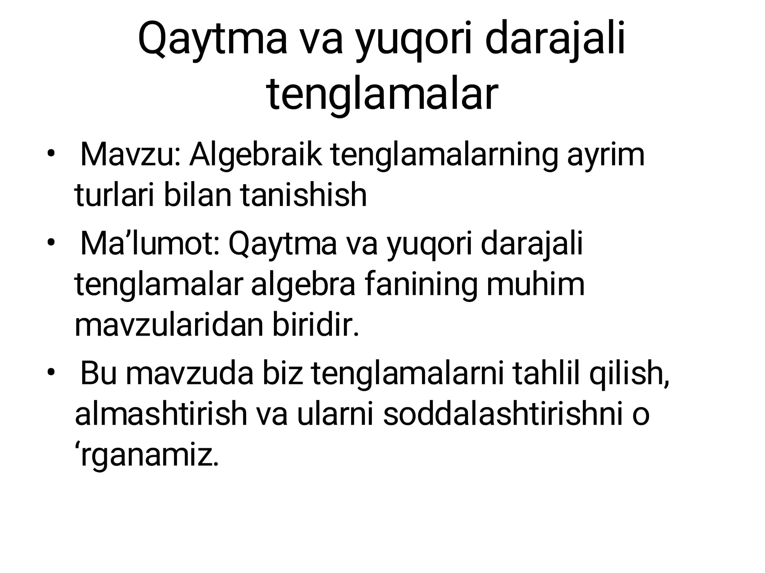 Qaytma va yuqori darajali tenglamalar 1
