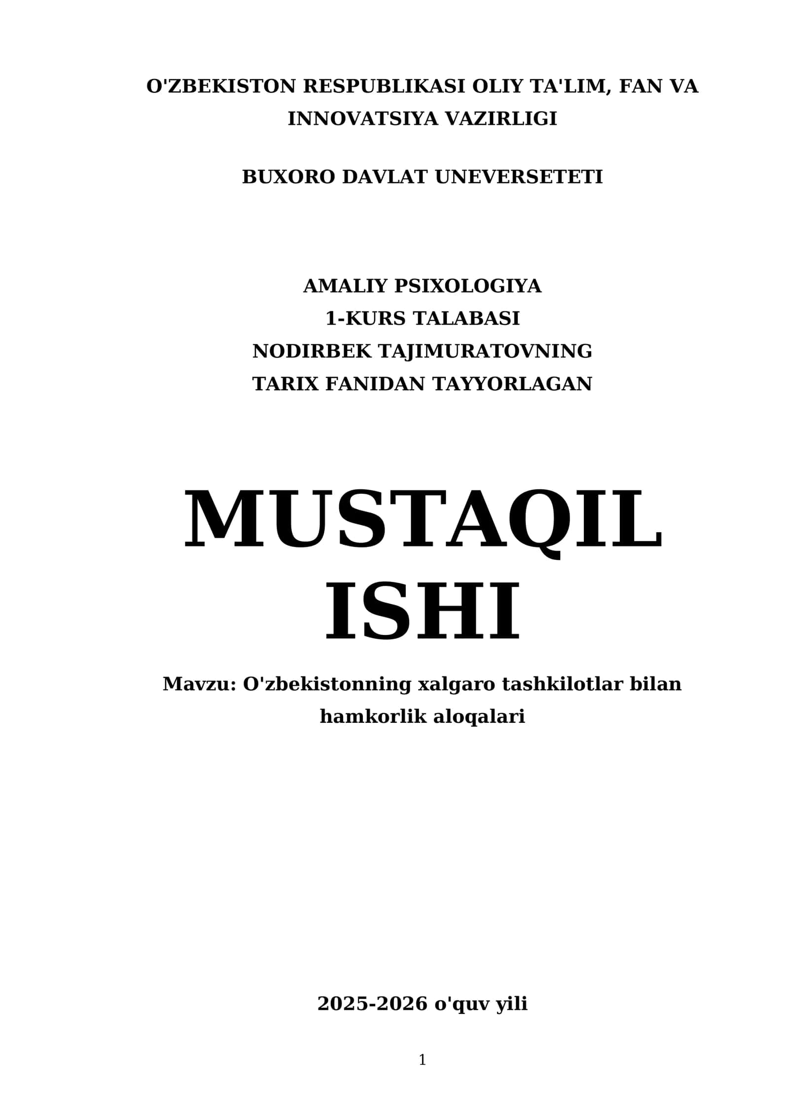 O'zbekistonning xalgaro tashkilotlar bilan hamkorlik aloqalari 1