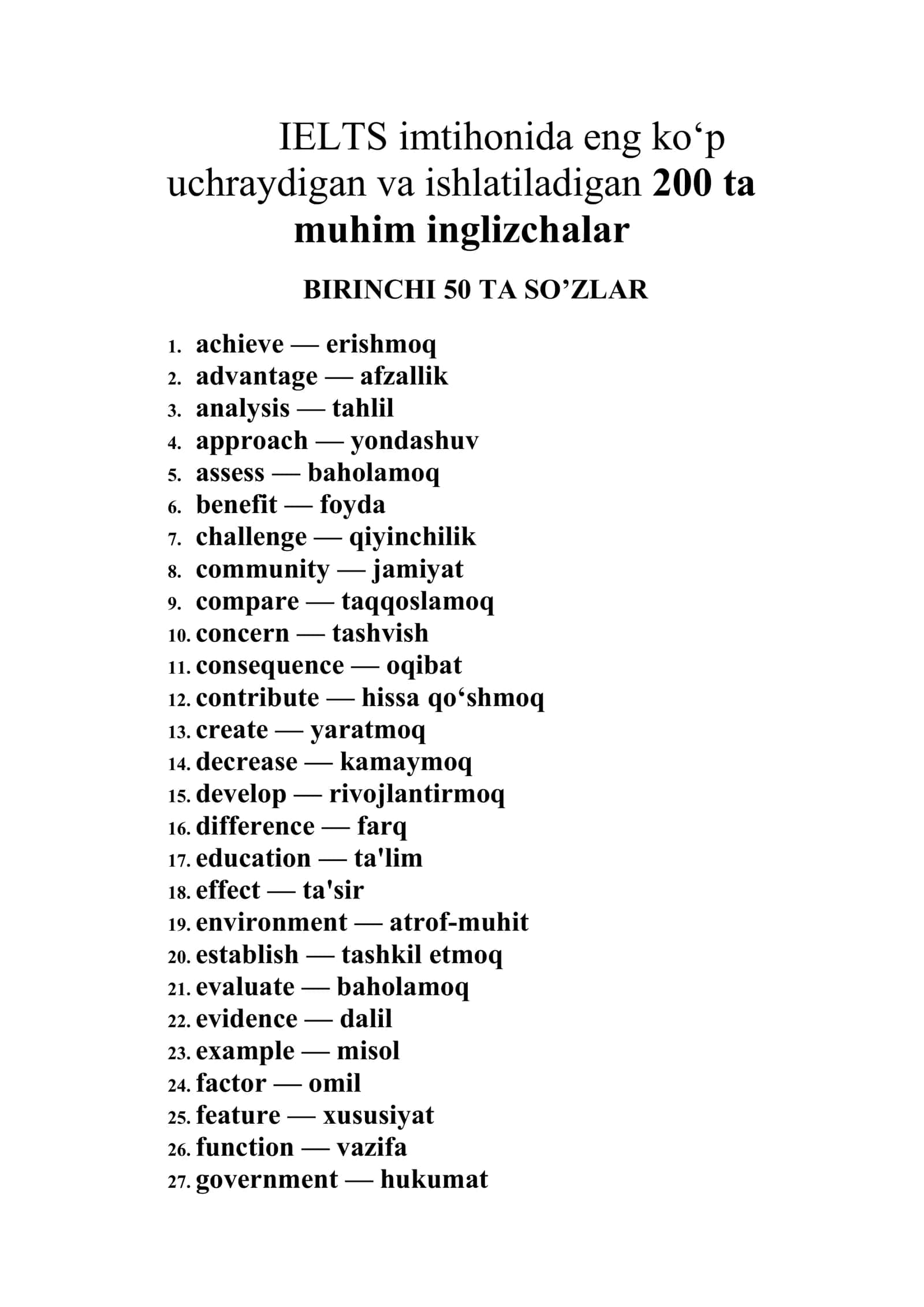 Inglizcha so'zlar IELTS imtihonida uchraydigan 1