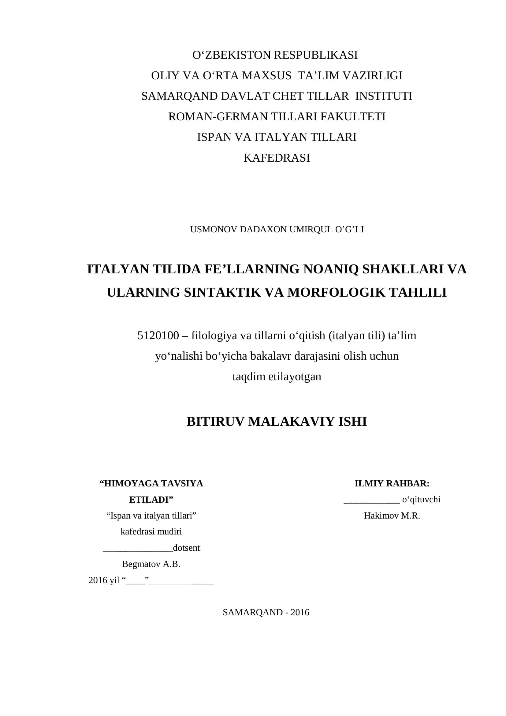 Italyan tilida fe’llarning noaniq shakllari 1