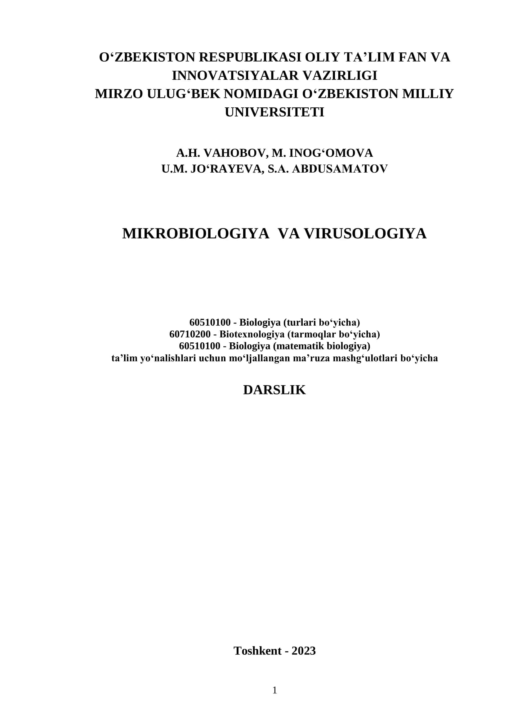 Mikrobiologiya va virusologiya 1