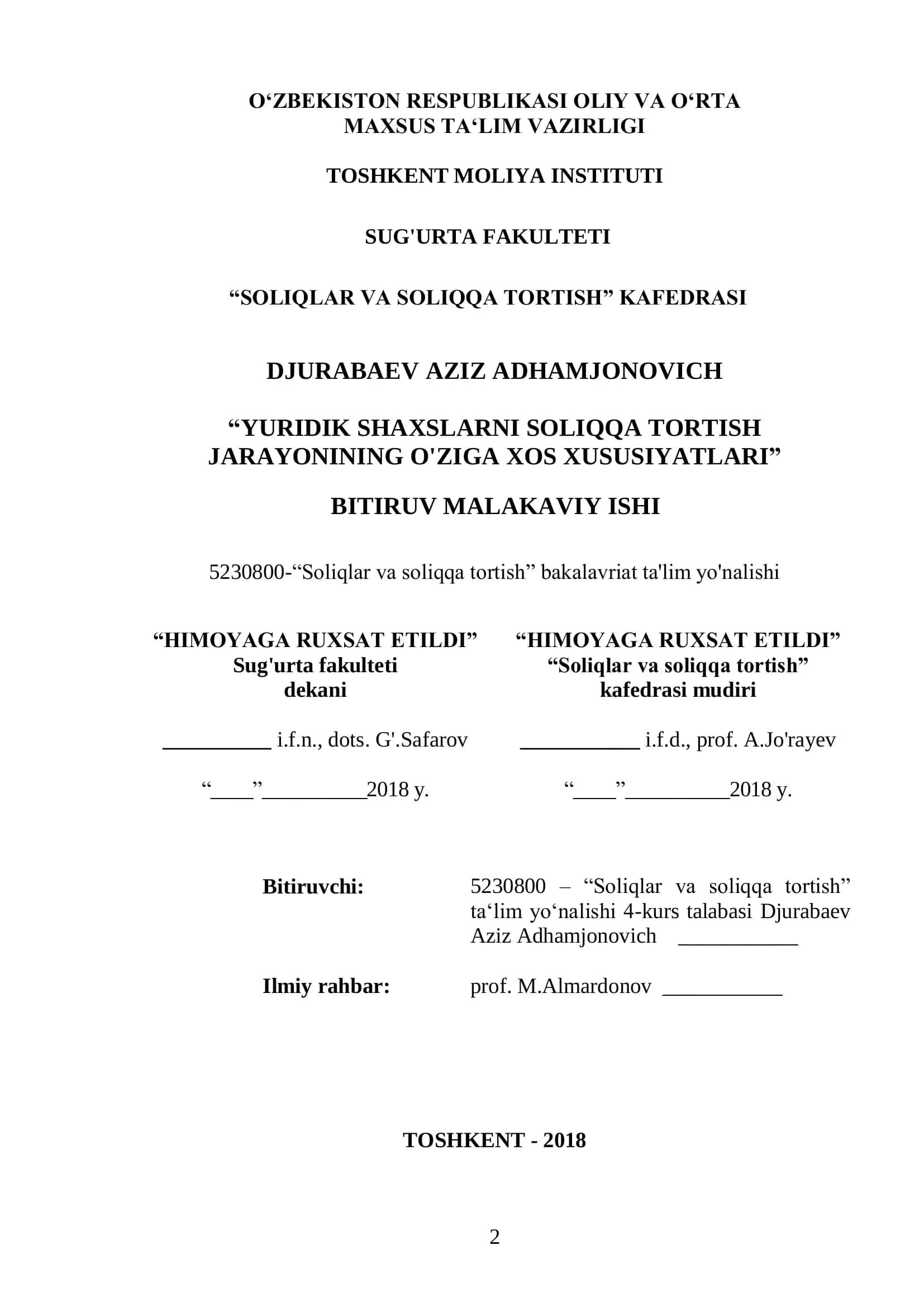 "Soliqlar va soliqqa tortish" 1