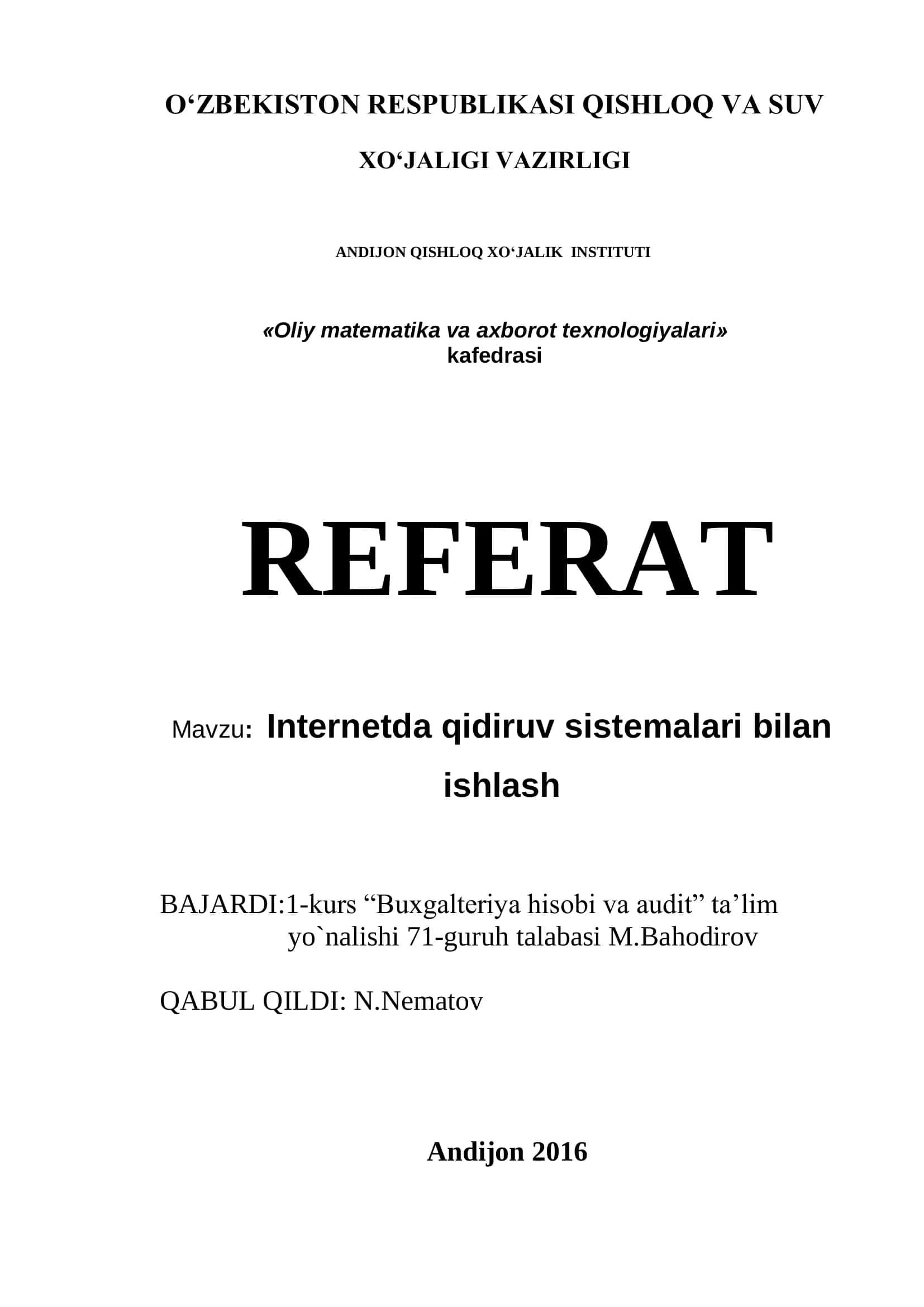 Internetda qidiruv sistemalari bilan ishlash 1