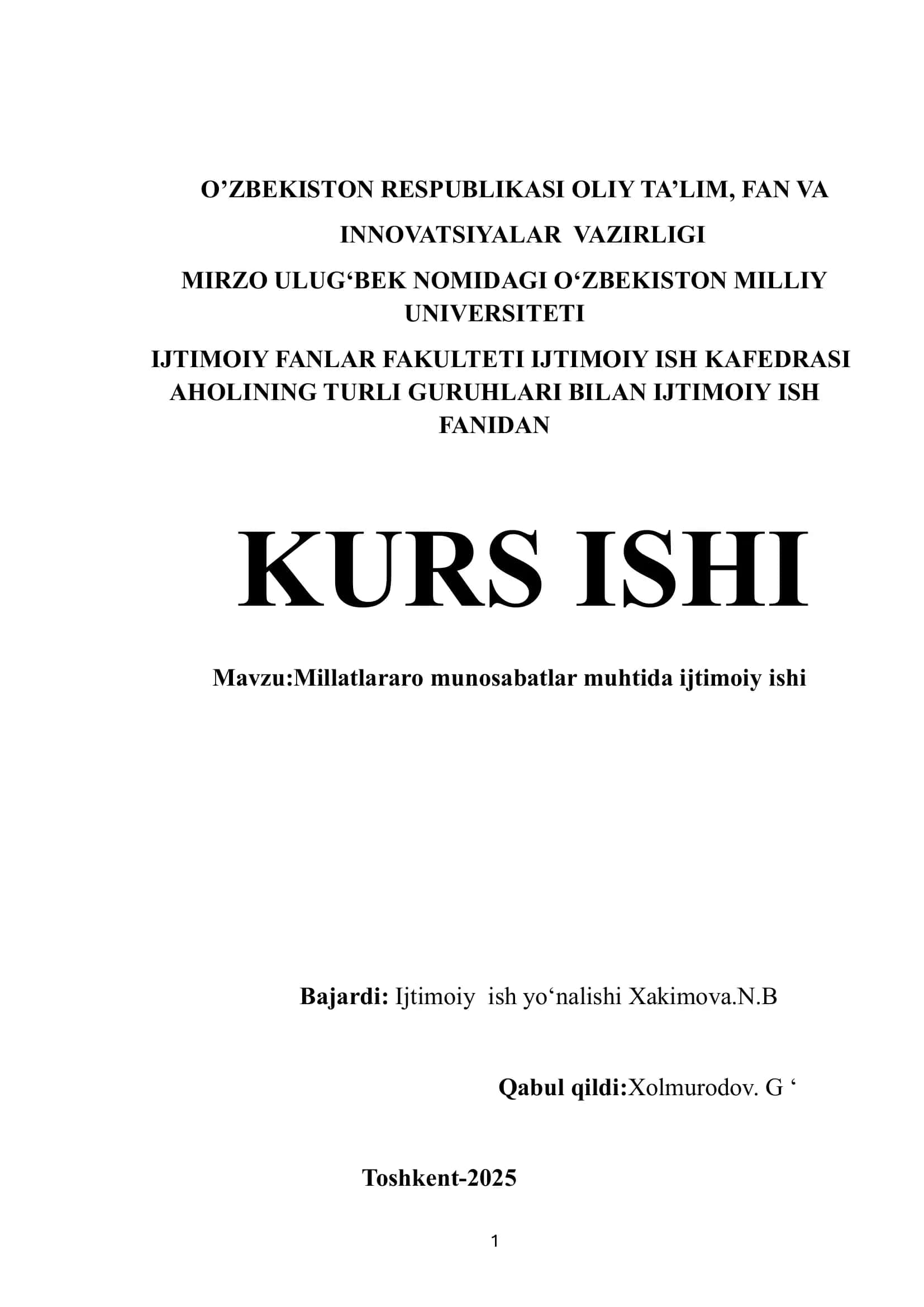 Millatlararo munosabatlar muhtida ijtimoiy ish 1