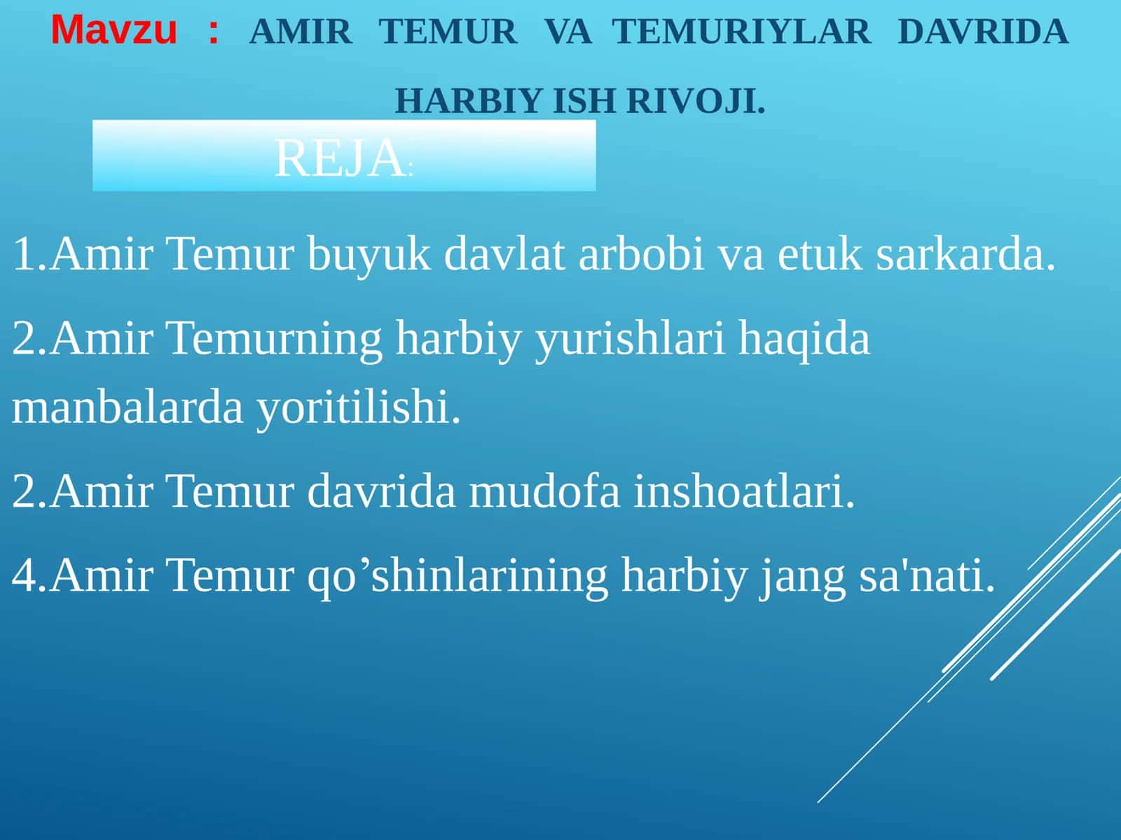 AMIR TEMUR VA TEMURIYLAR DAVRIDA HARBIY ISH RIVOJI 1