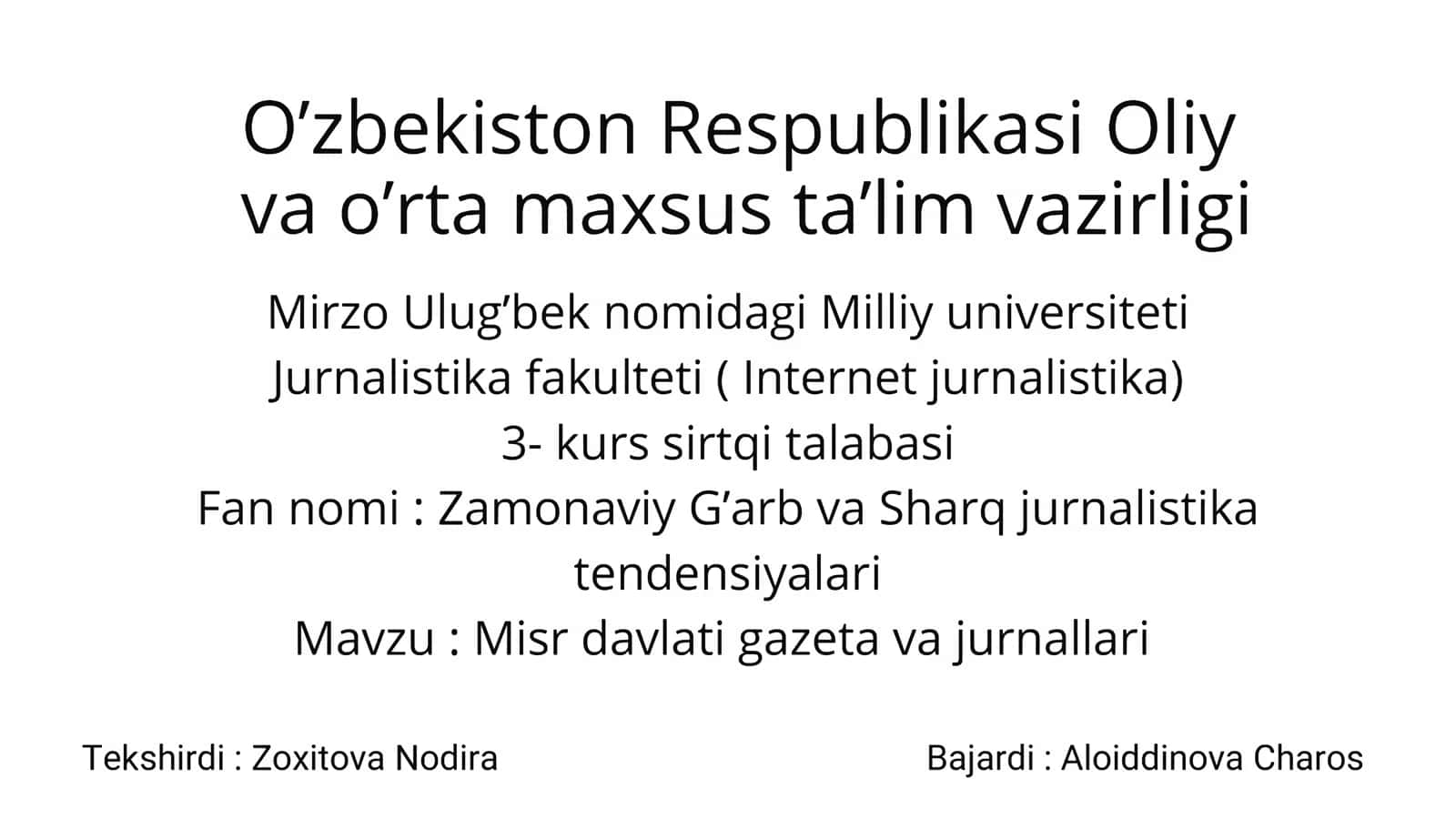 Misr davlati gazeta va jurnallari 1