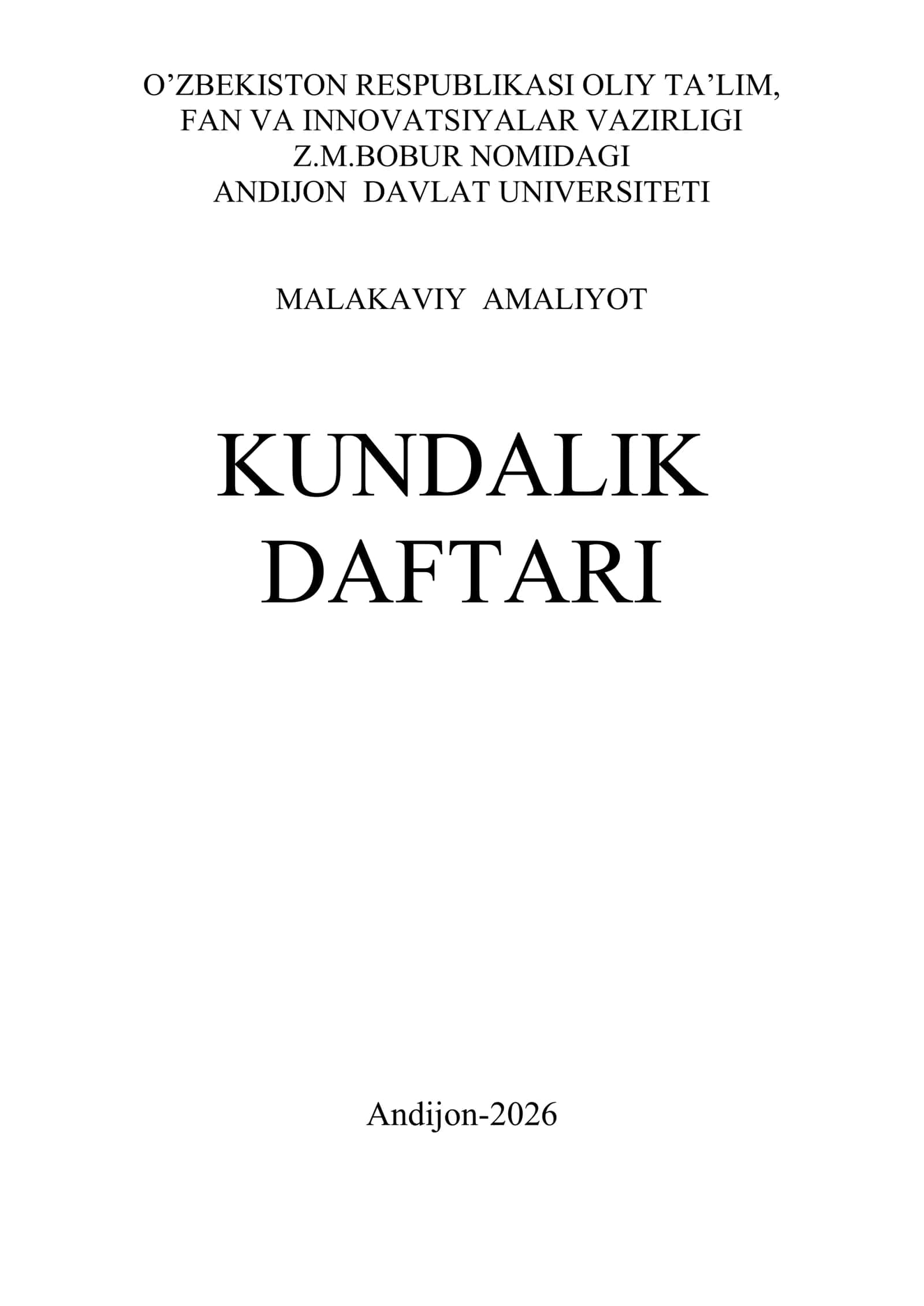 MALAKAVIY AMALIYOT KUNDALIK DAFTARI 1