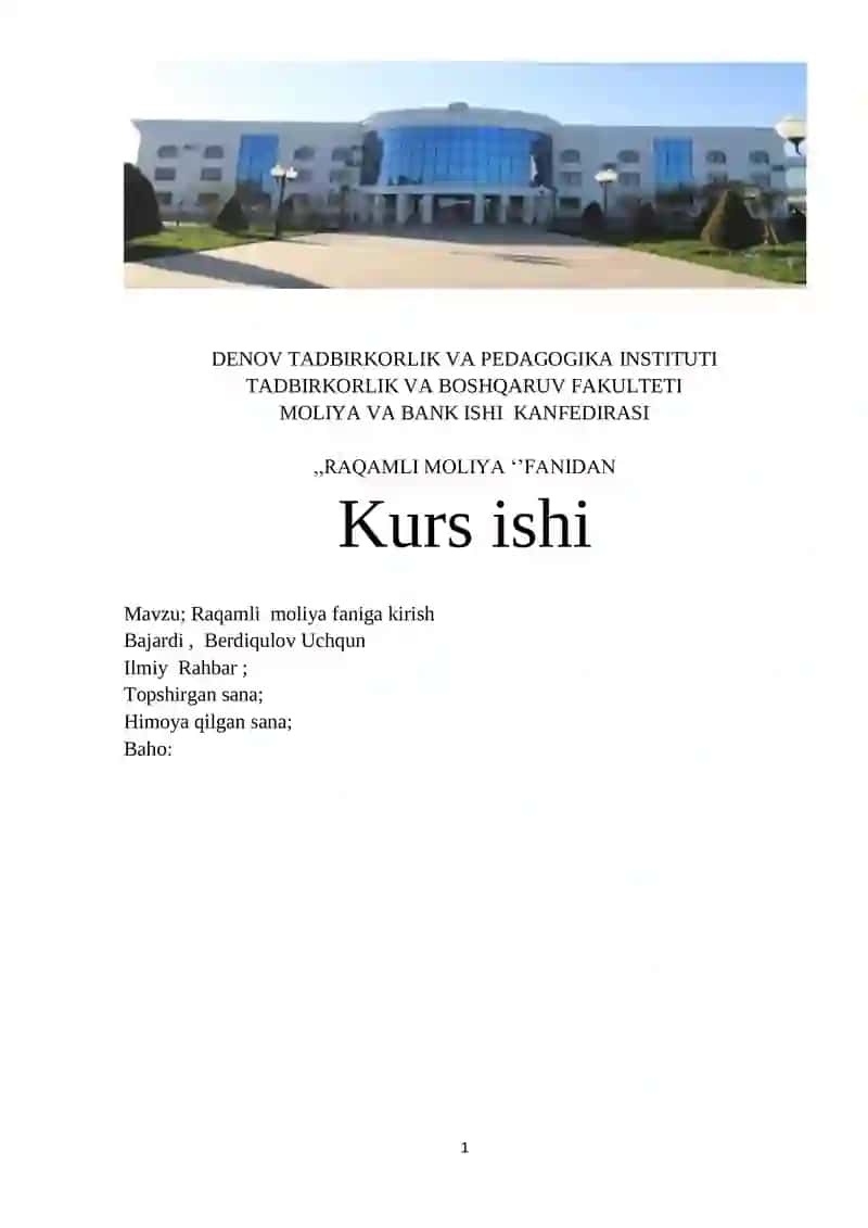 Raqamli moliya faniga kirish