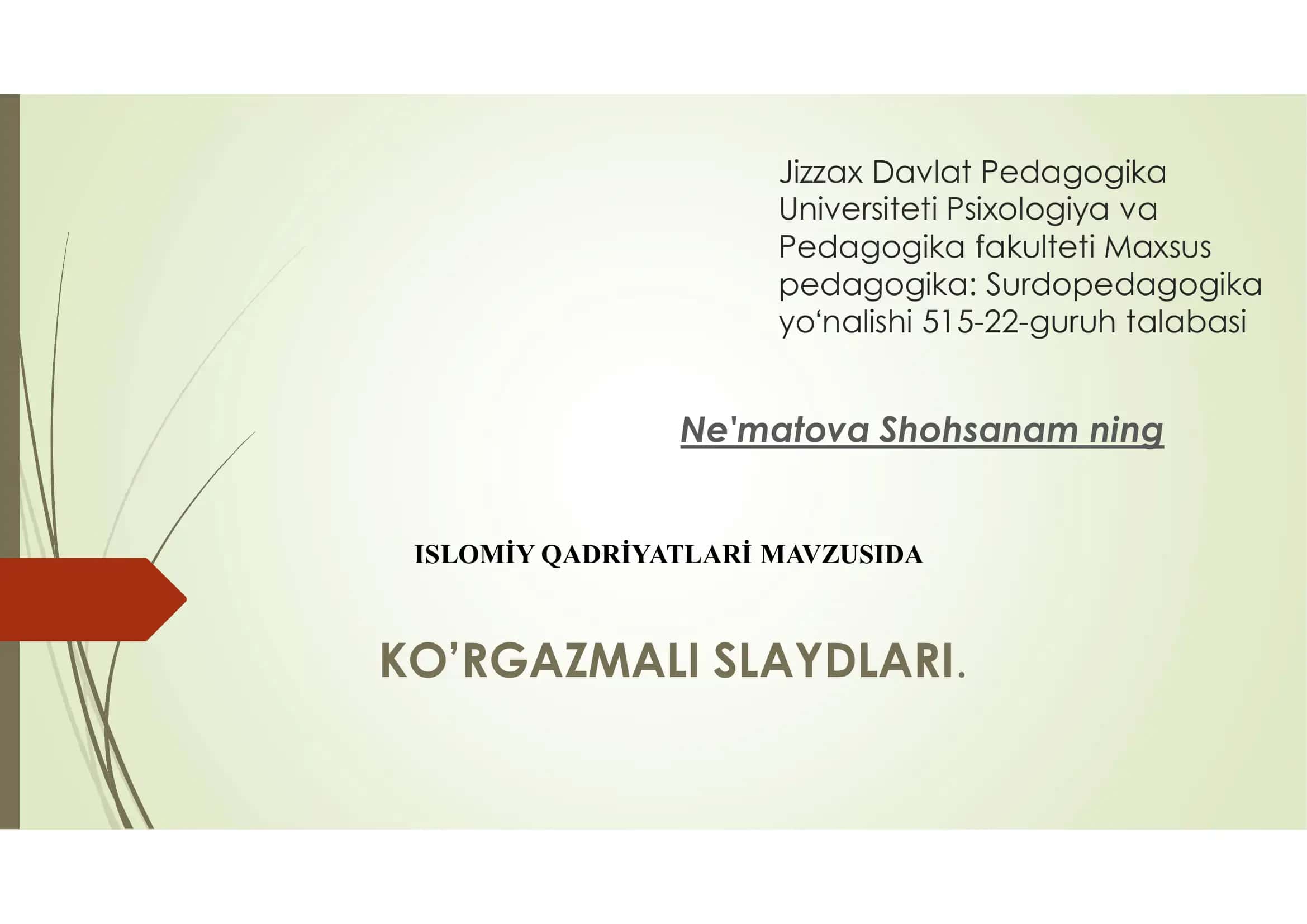 ISLOMİY QADRİYATLARİ MAVZUSIDA 1