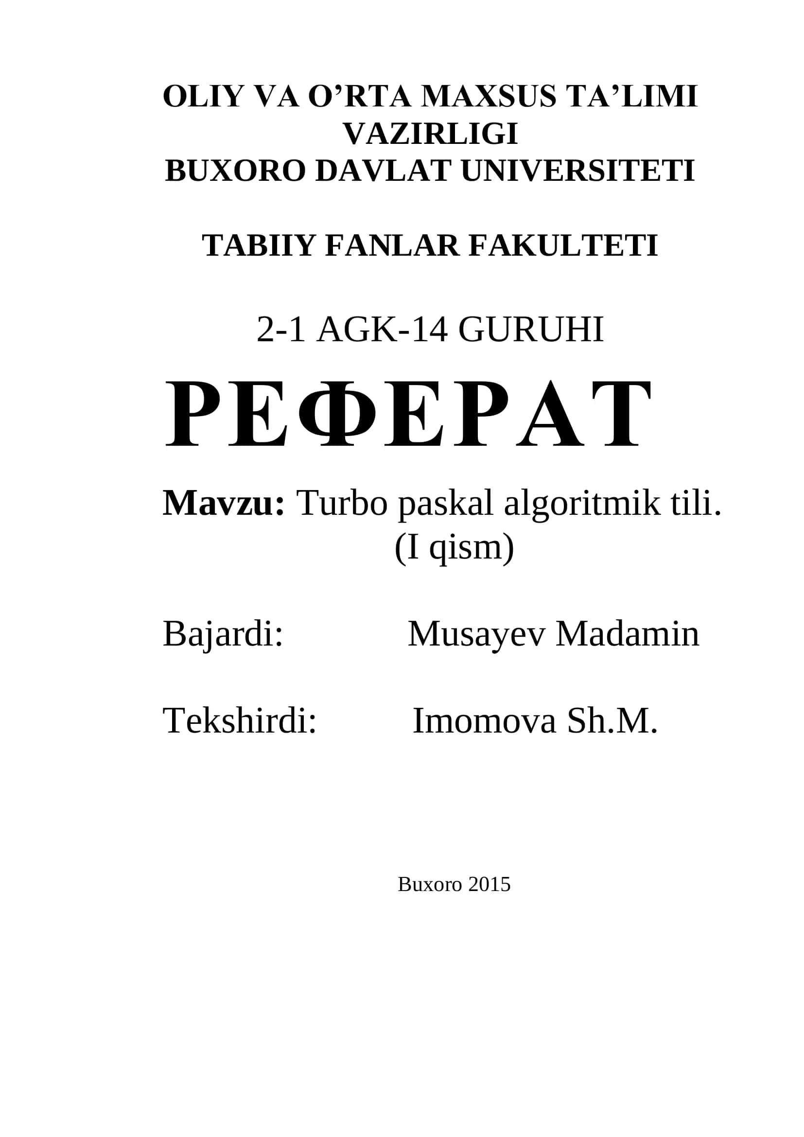 Turbo Paskal Algoritmik Tili 1