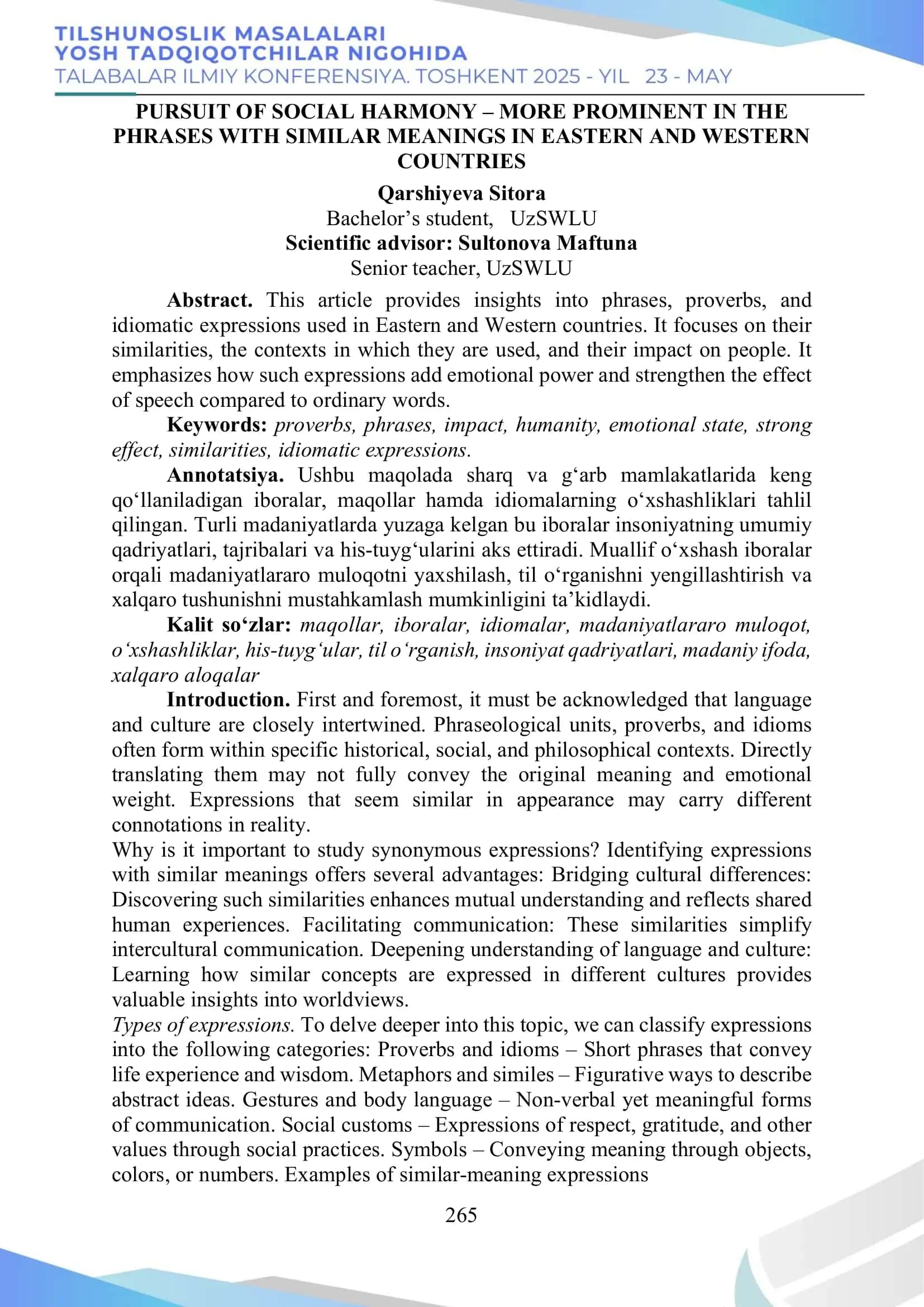 Pursuit of Social Harmony in Eastern and Western Countries 1