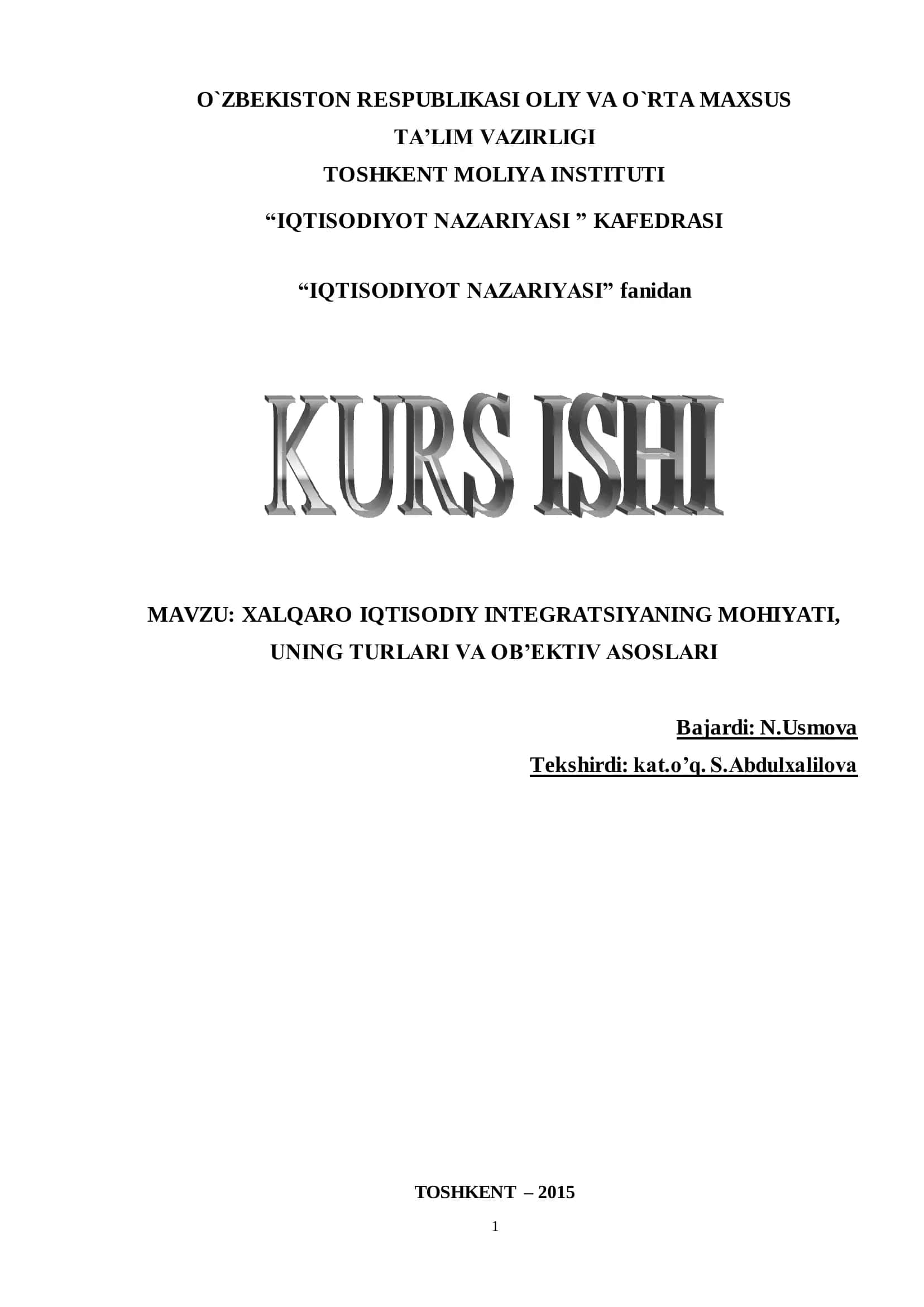 Xalqaro iqtisodiy integratsiya 1