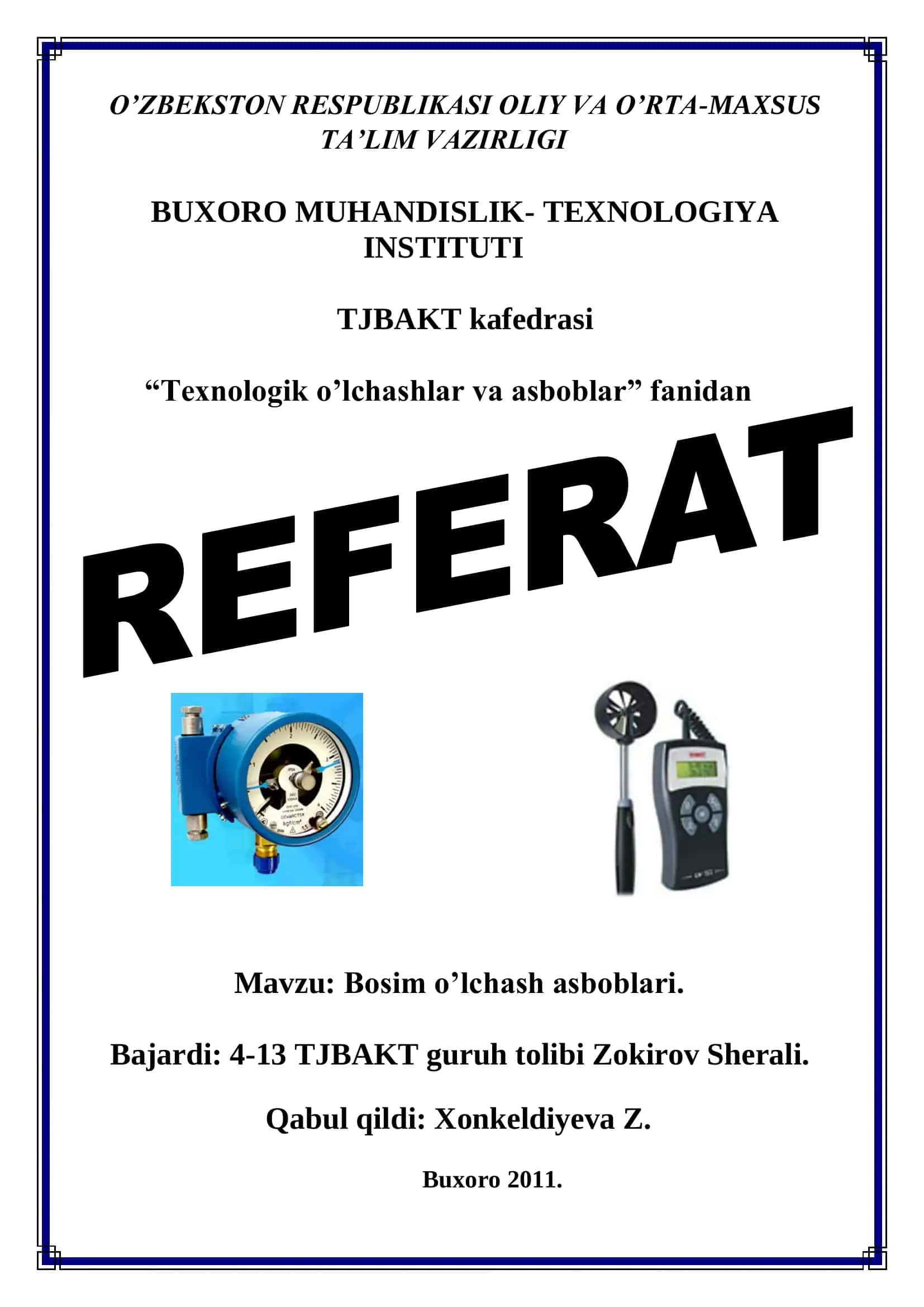 Bosim o'lchash asboblari 1