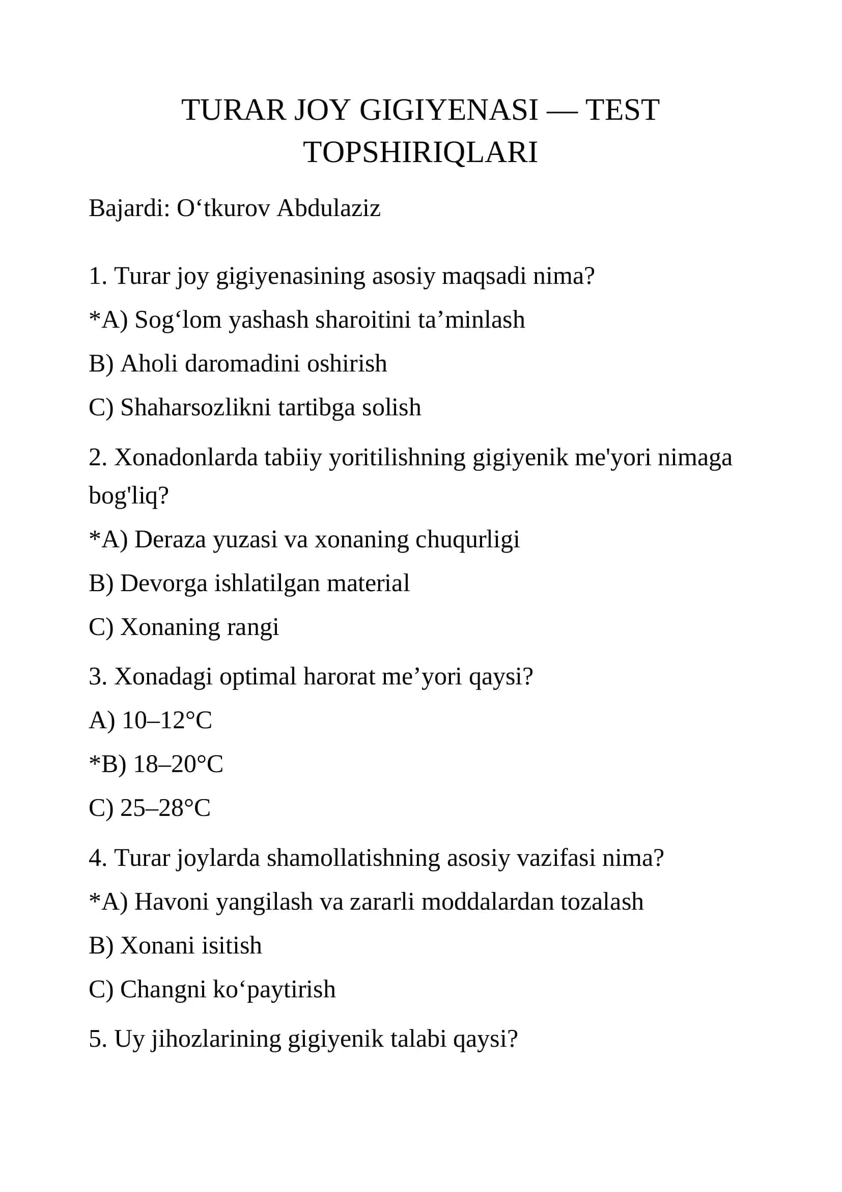 Turar joy gigiyenasi 1