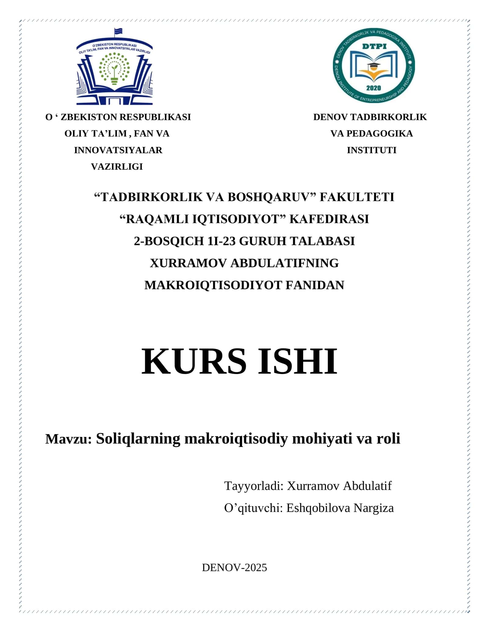 Soliqlarning makroiqtisodiy mohiyati va roli 1