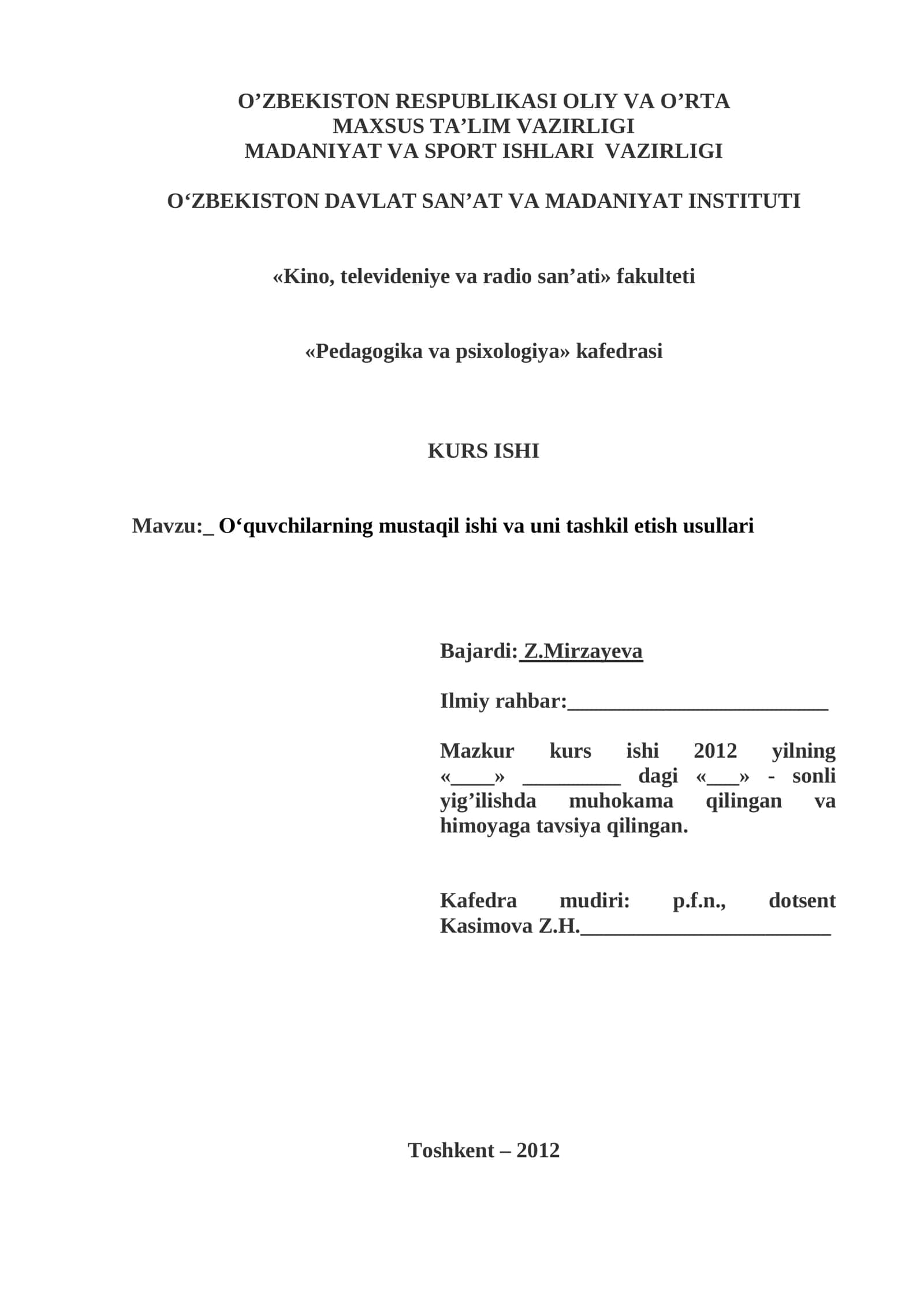 O‘quvchilarning mustaqil ishi va uni tashkil etish usullari 1