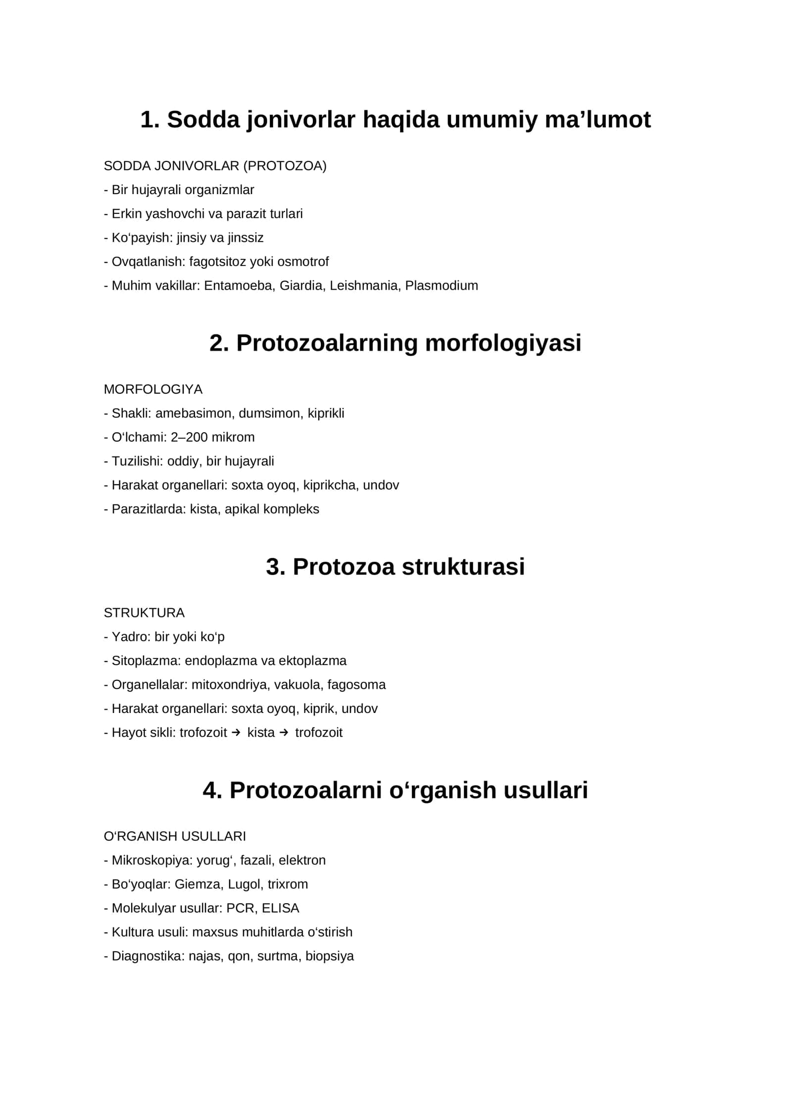 Sodda jonivorlar haqida umumiy ma’lumot 1