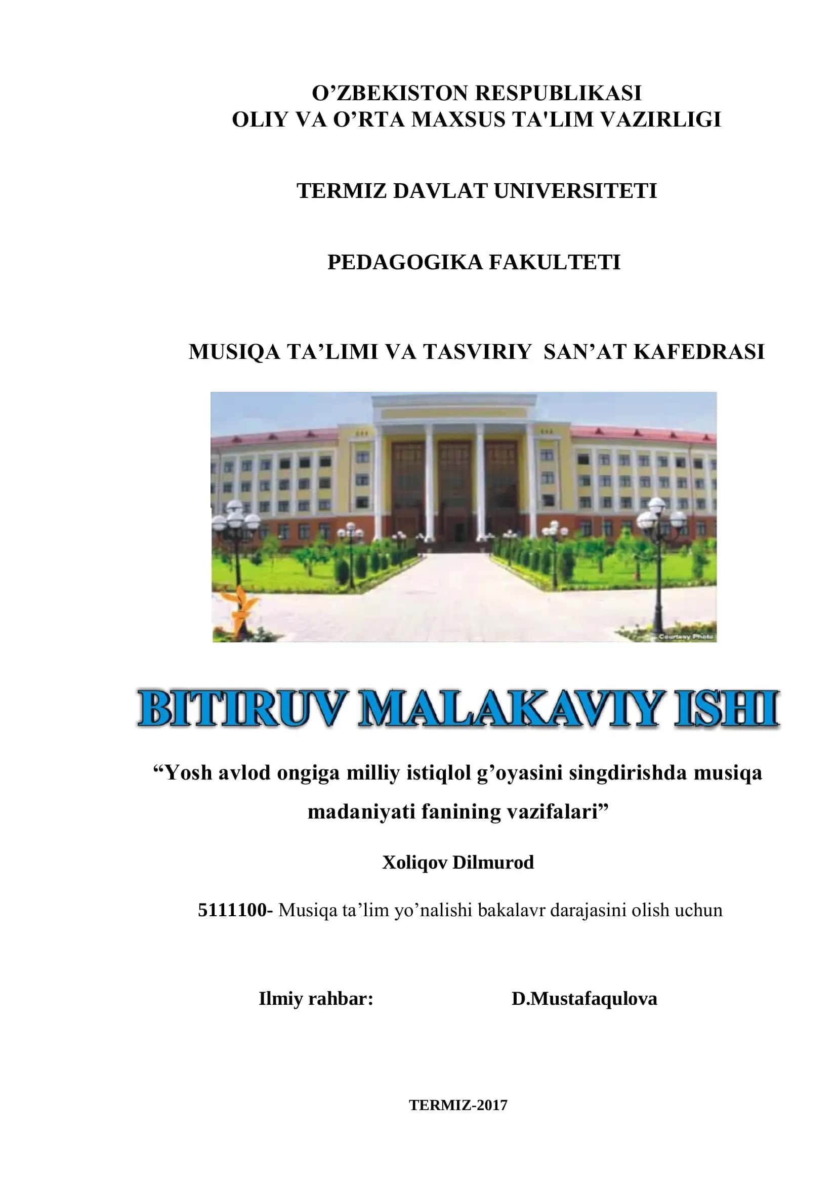 Yosh avlod ongiga milliy istiqlol g’oyasini singdirishda musiqa madaniyati fanining vazifalari 1