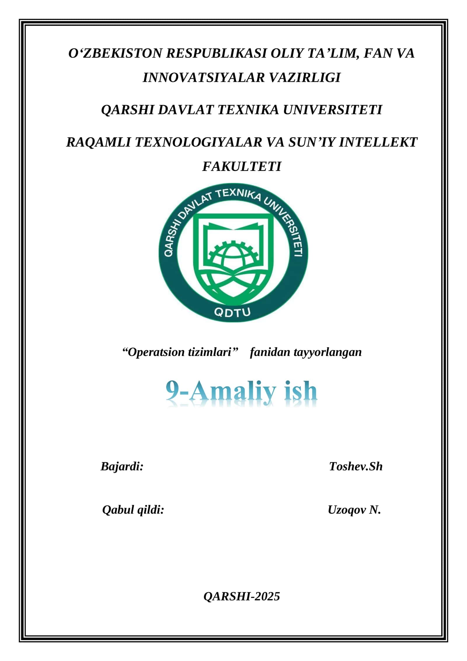 Operatsion tizimlari Mashg'uloti 1
