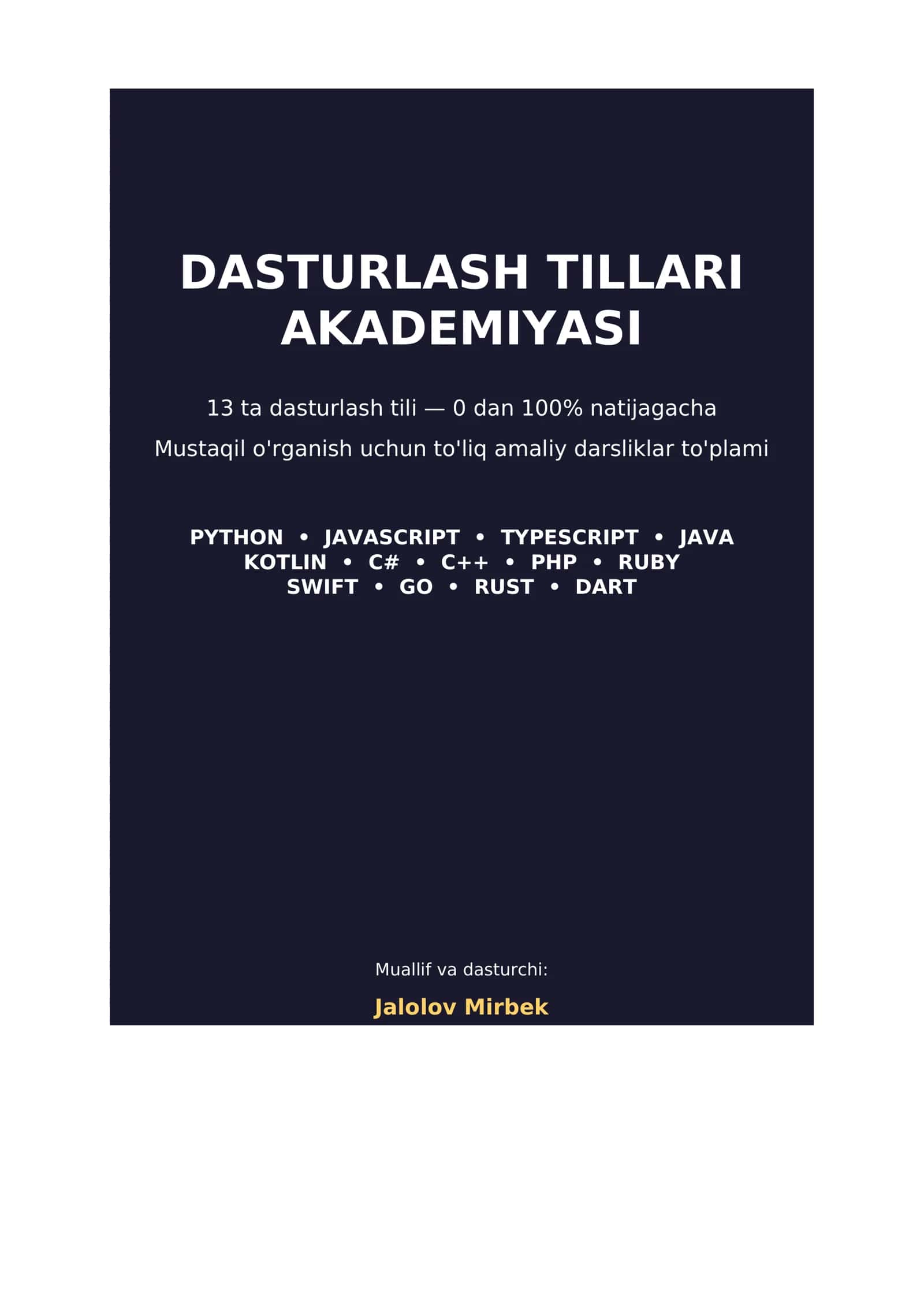 DASTURLASH TILLARI AKADEMIYASI jami 13 ta til darsliklari jamlangan 1