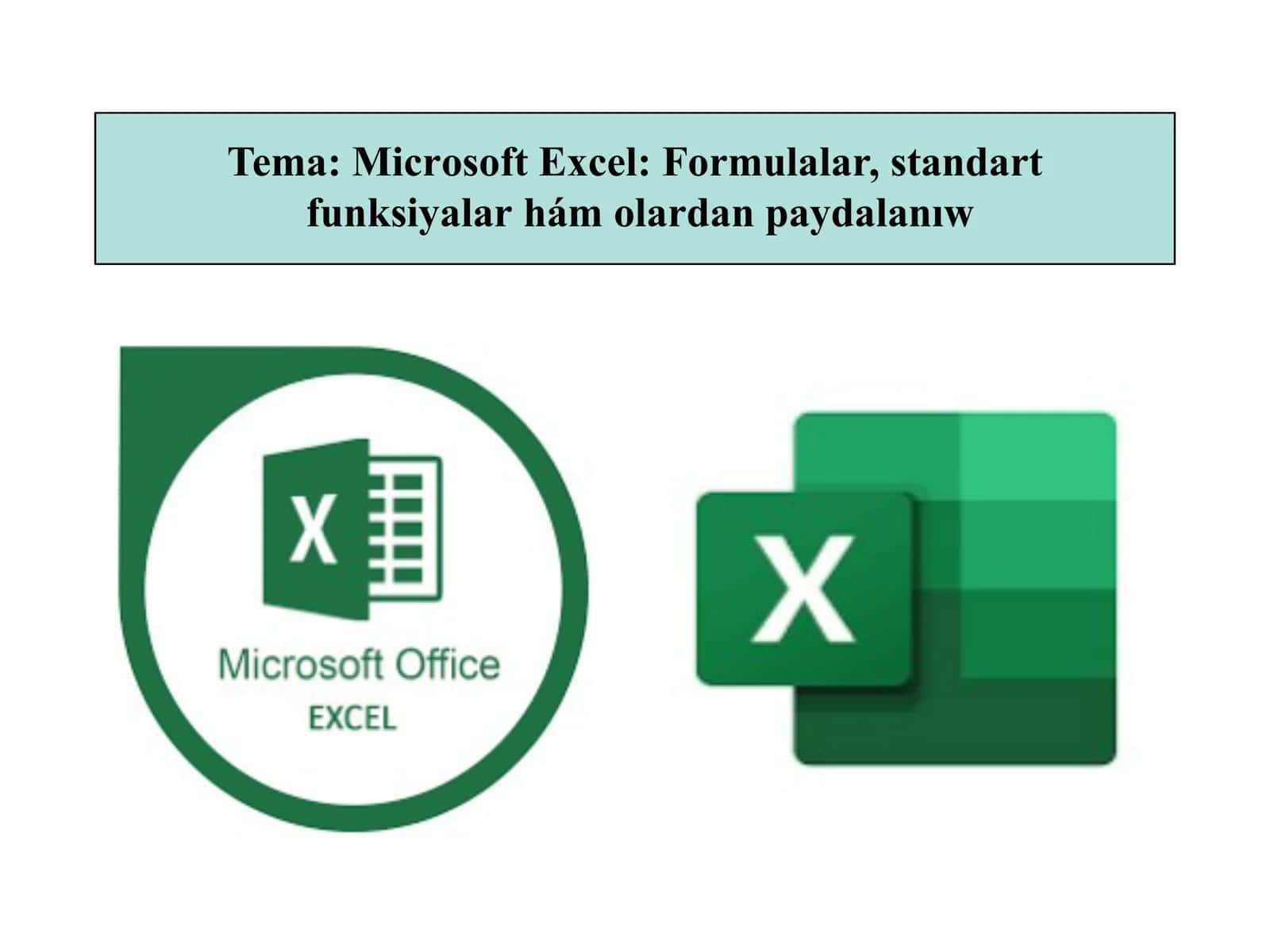 Microsoft ecxel: Formulalar, standart funkciyalar hám olardan paydalanıw - slayd 1