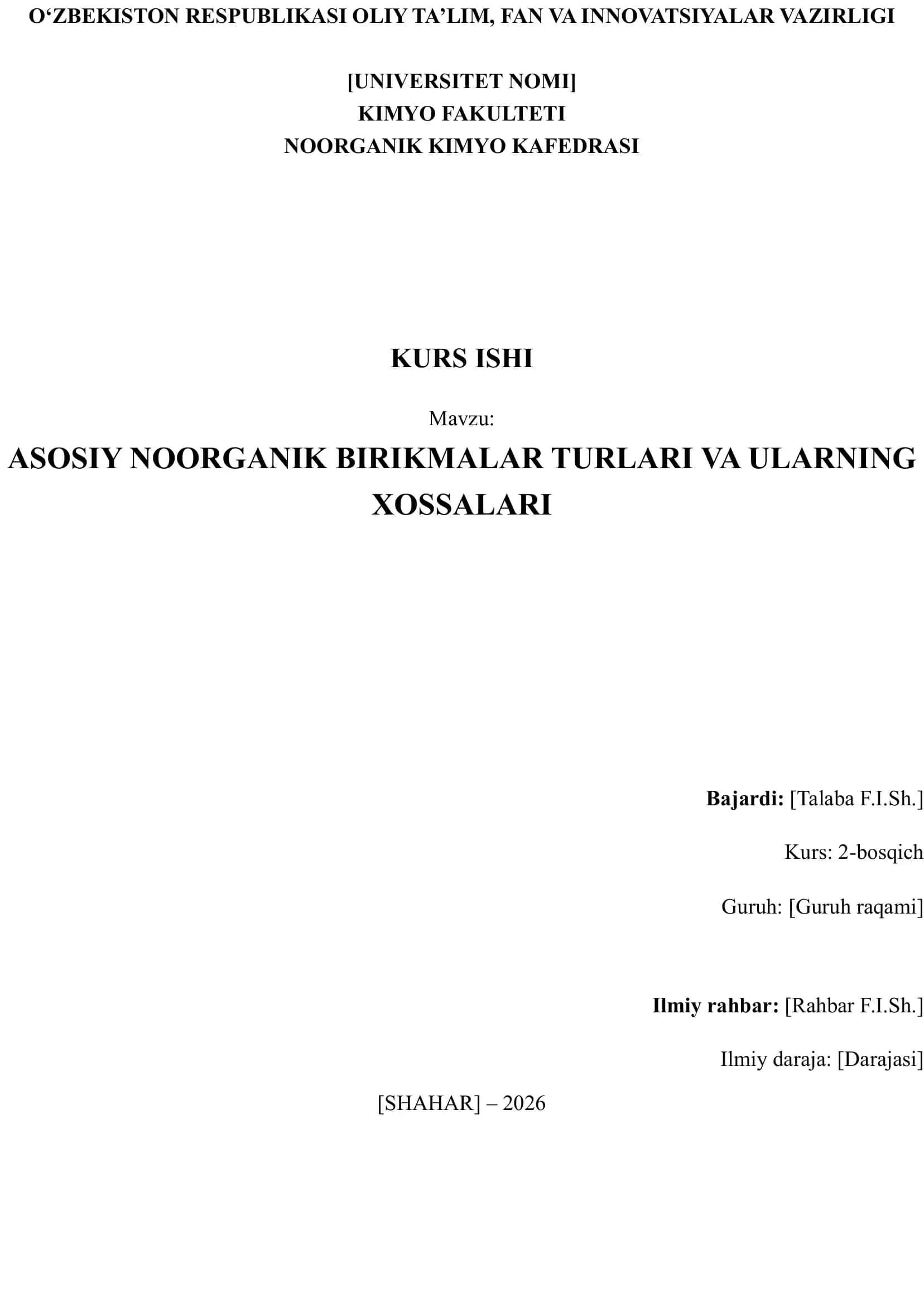 ASOSIY NOORGANIK BIRIKMALAR TURLARI VA ULARNING XOSSALARI 1