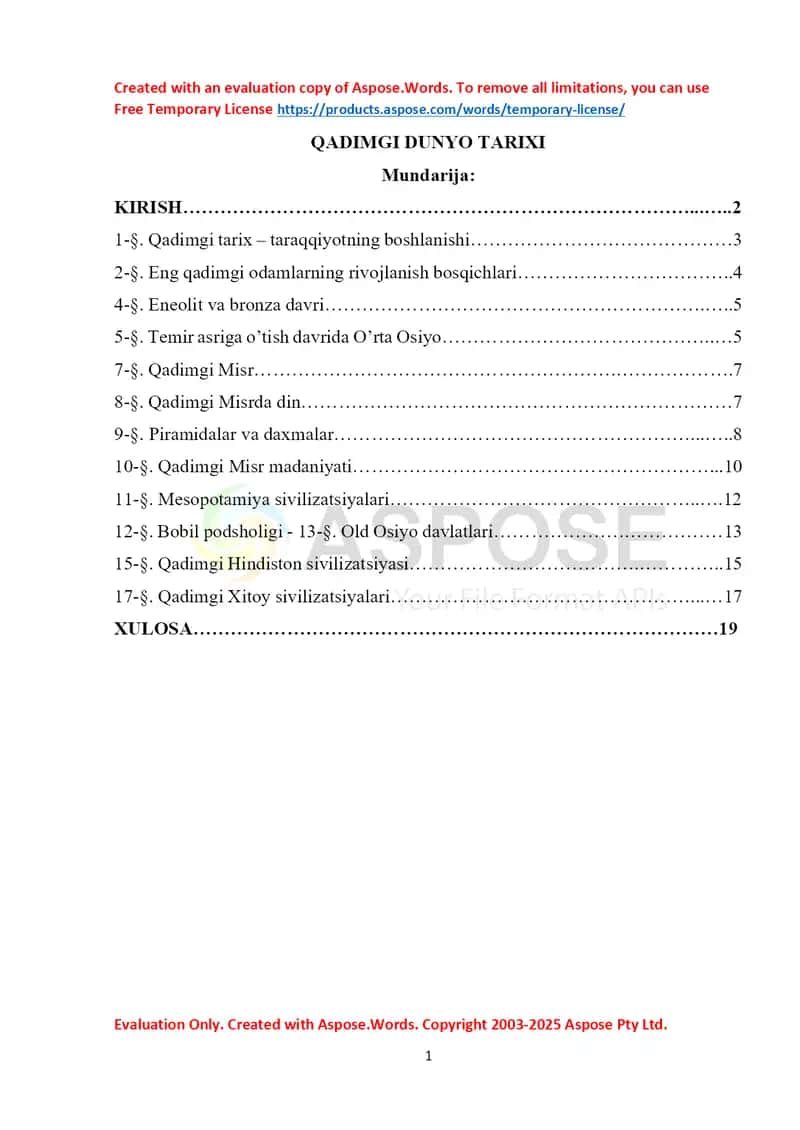 Qadimgi dunyo tarixi konspektlar 1