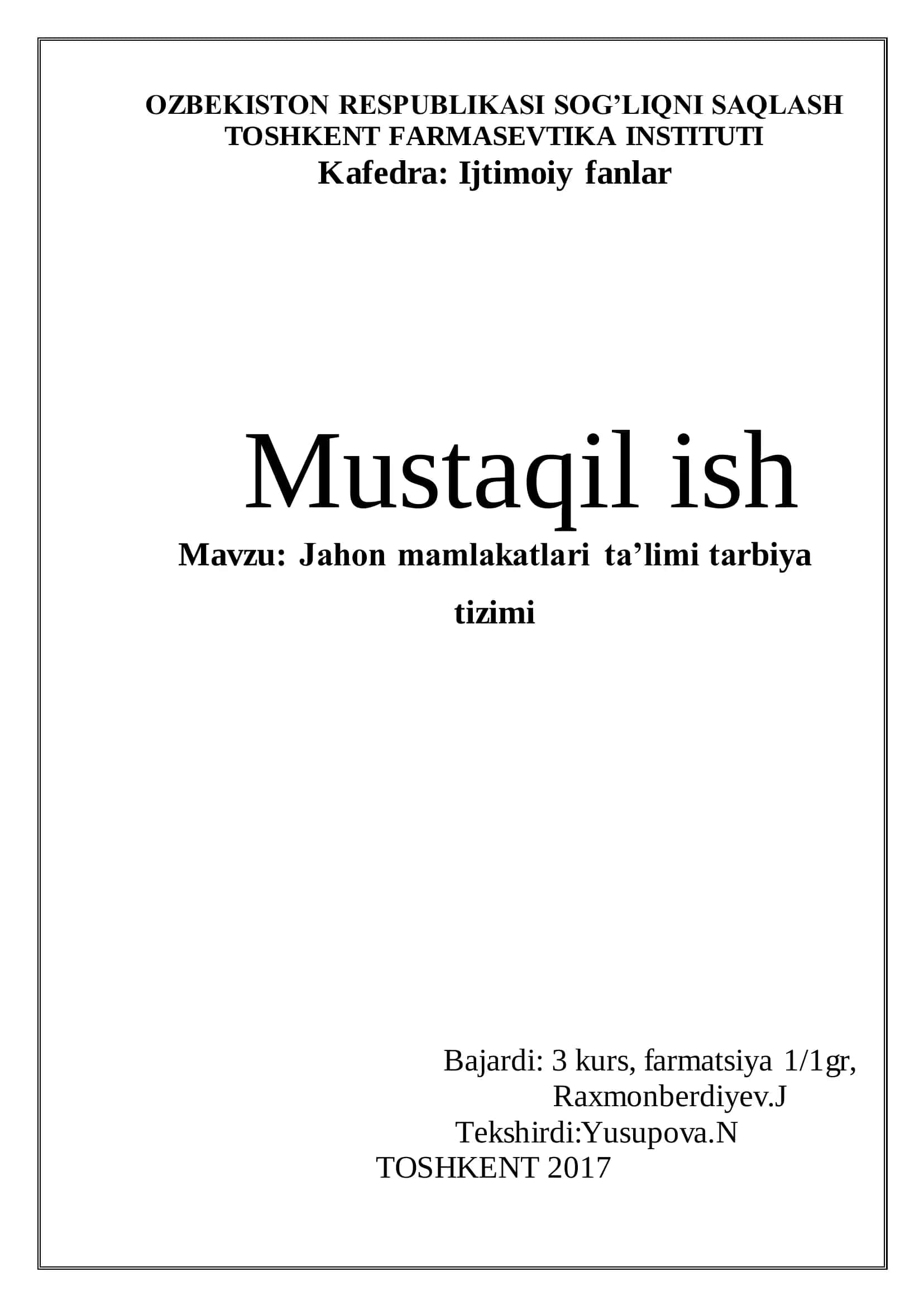 Jahon mamlakatlari ta‟limi tarbiya tizimi 1