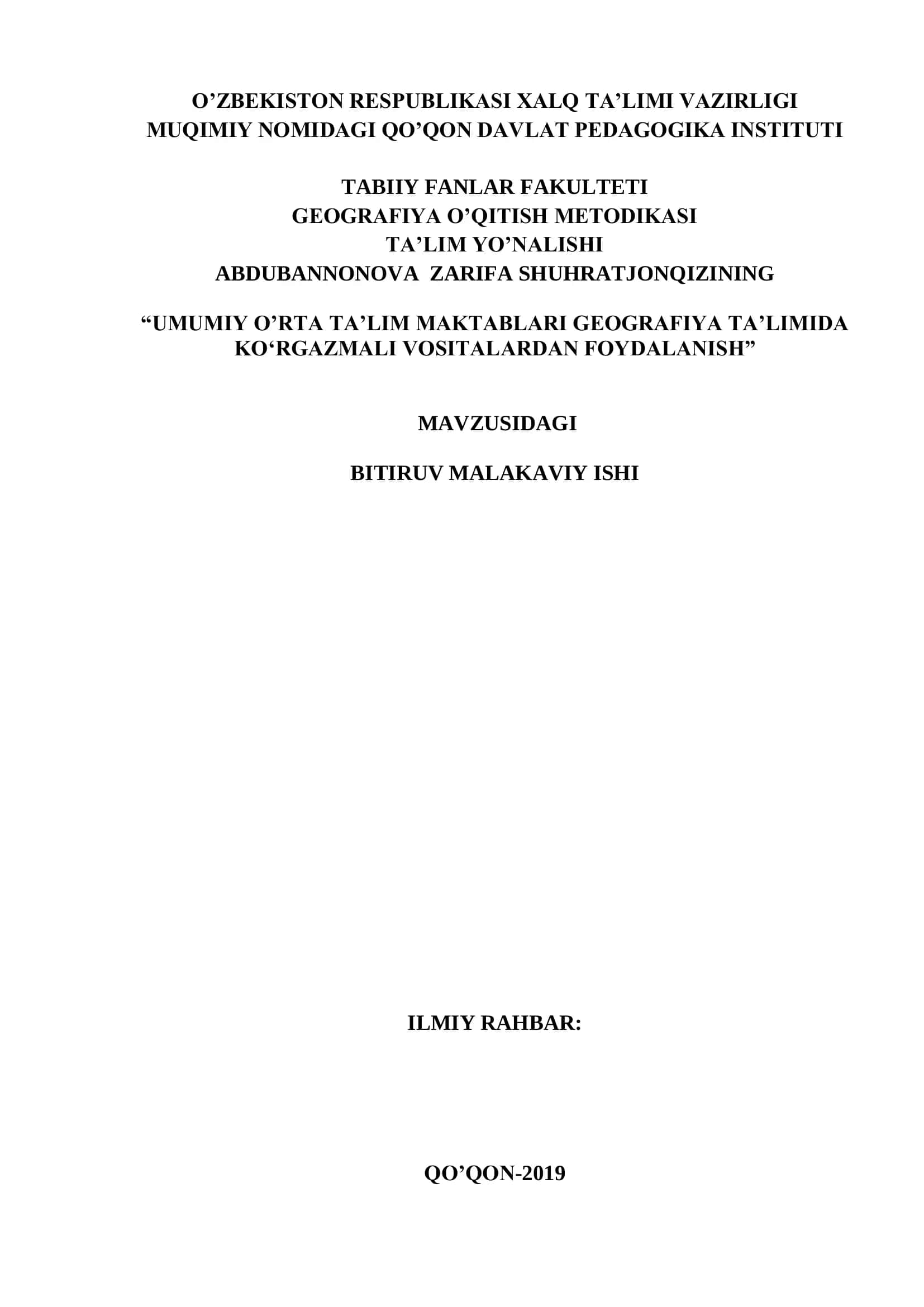 GEOGRAFIYA O‟QITISH METODIKASI 1